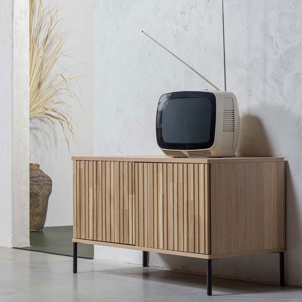 New Gravure - Meuble TV 2 portes en bois L100cm - Bois clair - 2