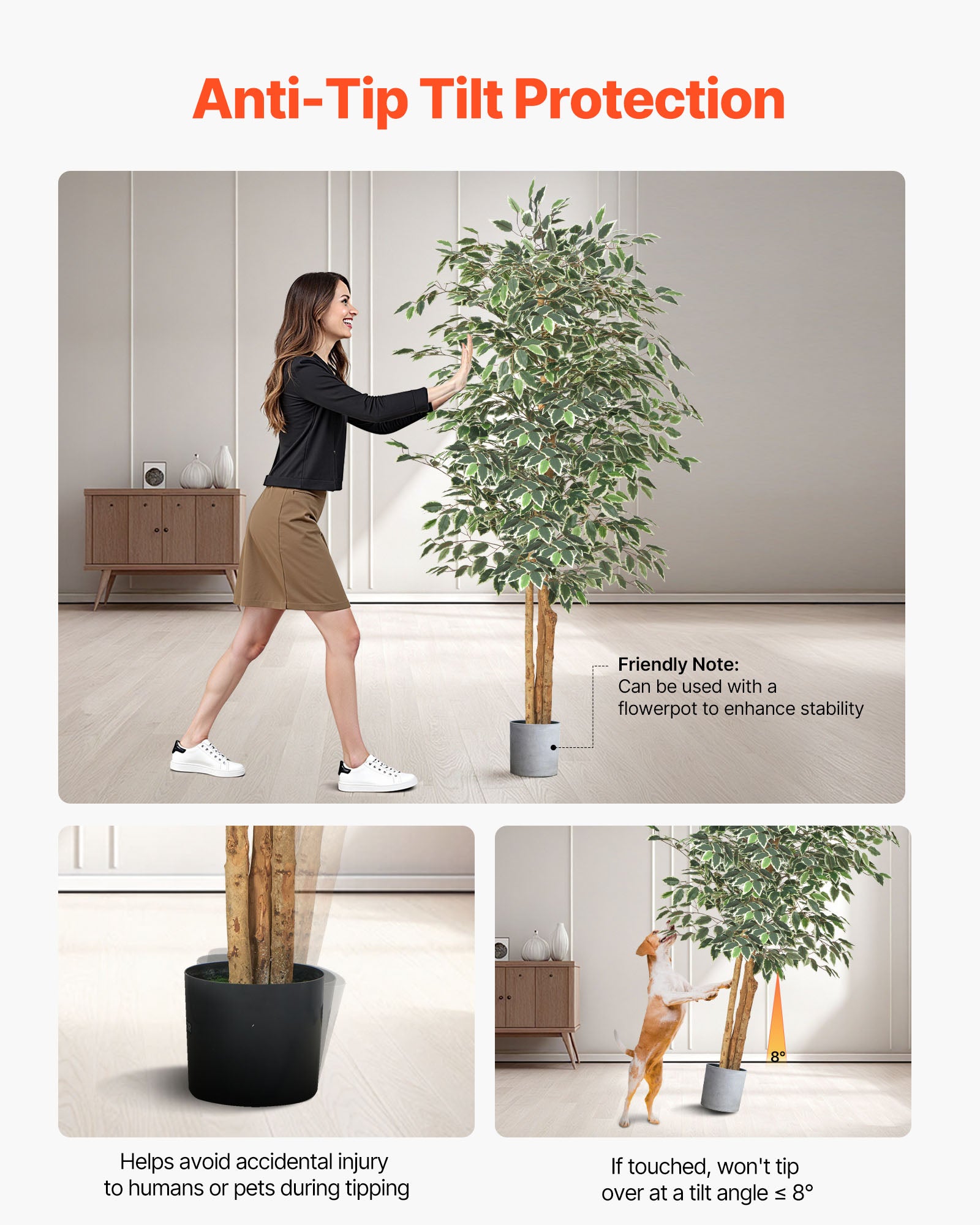 Árbol artificial VEVOR 1,8 m,planta ficus artificial de polietileno con maceta negra,ideal para oficina,salón,dormitorio y decoración del hogar. - 5