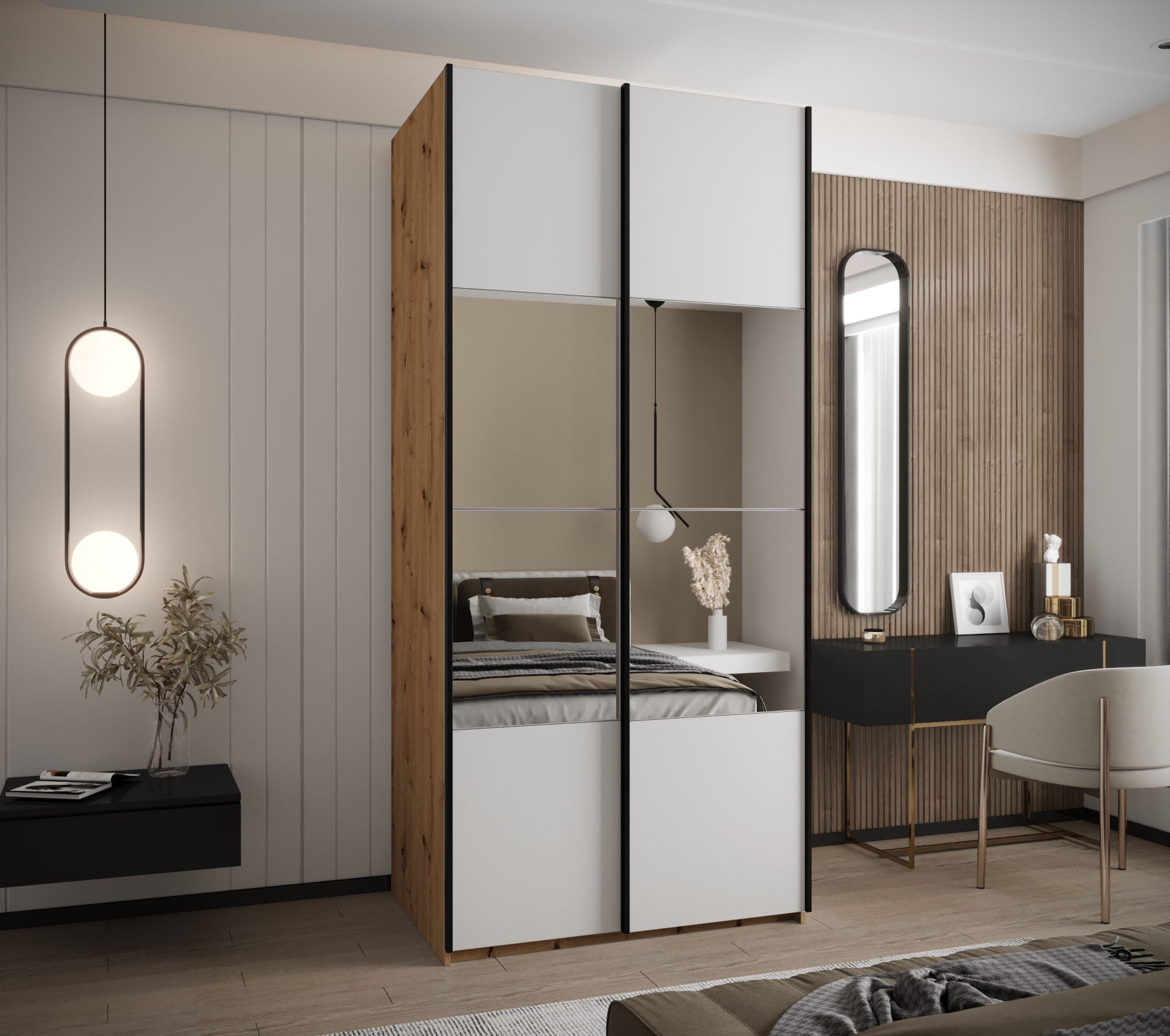 Szafa przesuwna wysoka Lux 4 120 x 64 x 245,5 cm artisan + biały + u. czarny - Abiks Meble - 2
