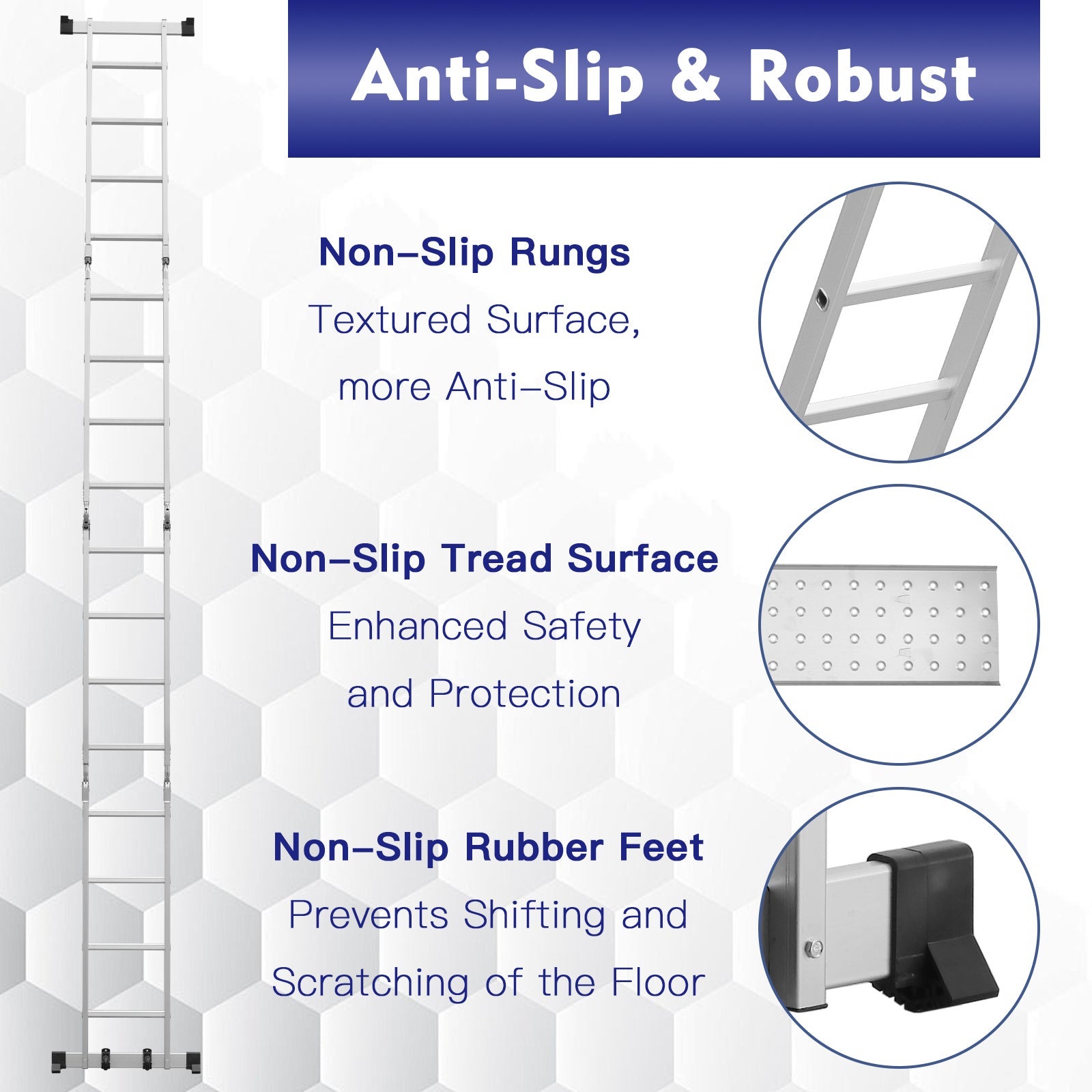 TEENO Échelle télescopique 7 en 1, Échelle Transformable 4,7 m, 2 marches épaisses antidérapantes - 7