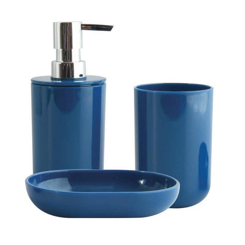 Lot 5 Accessoires Salle De Bain Luxe Verre Bleu - Distributeur Savon, Porte Brosse, Tasse, Pot Cotons, Porte-Savon