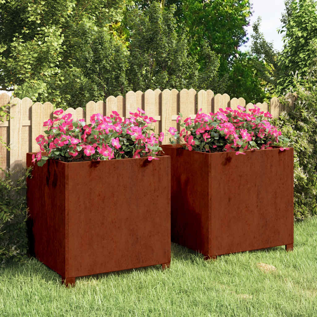 Lot de 2 Jardinières avec pieds - Pot De Fleurs Rouillé 49x47x50 cm acier corten Couleur évolue n2351l - 2