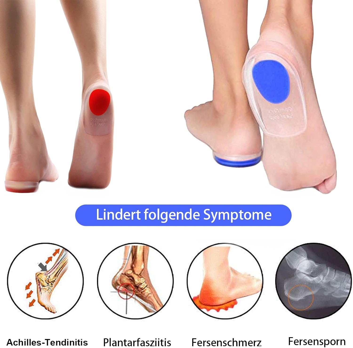 4 paires de talonnettes en silicone, coussinets en gel, semelles orthopédiques en gel de silicone, soulagement de la fasciite plantaire - 4