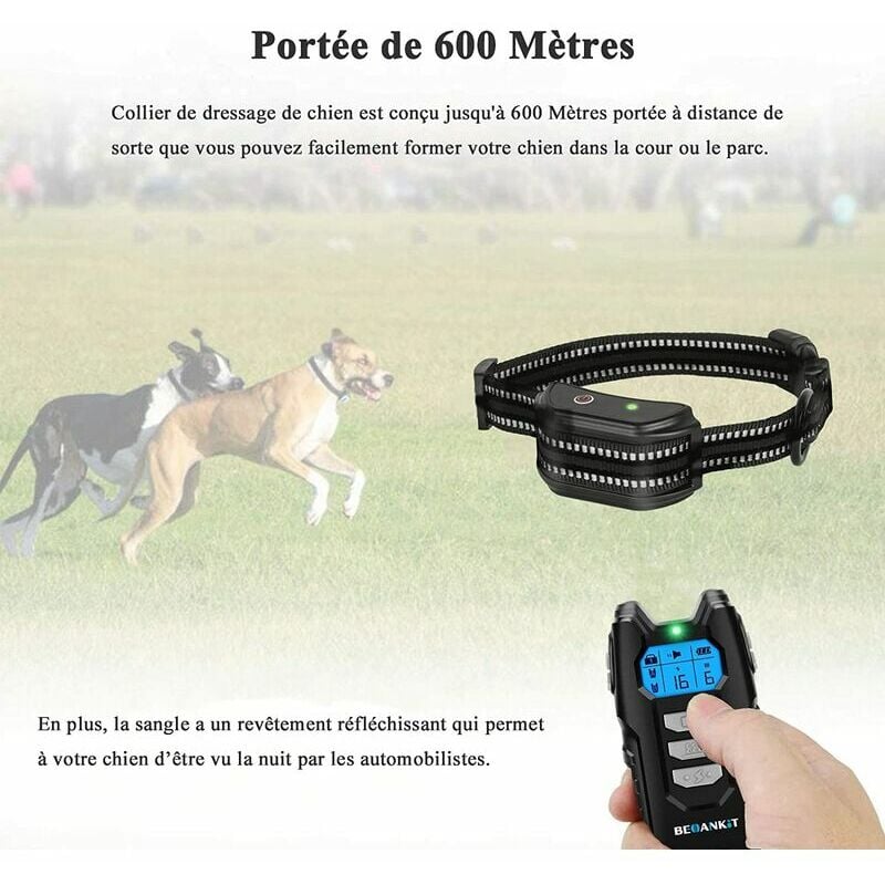 Collar de adiestramiento azul para perros, alcance de 600 metros y bloqueo de seguridad con teclado, collar eléctrico con modos de sonido, vibración y - 5