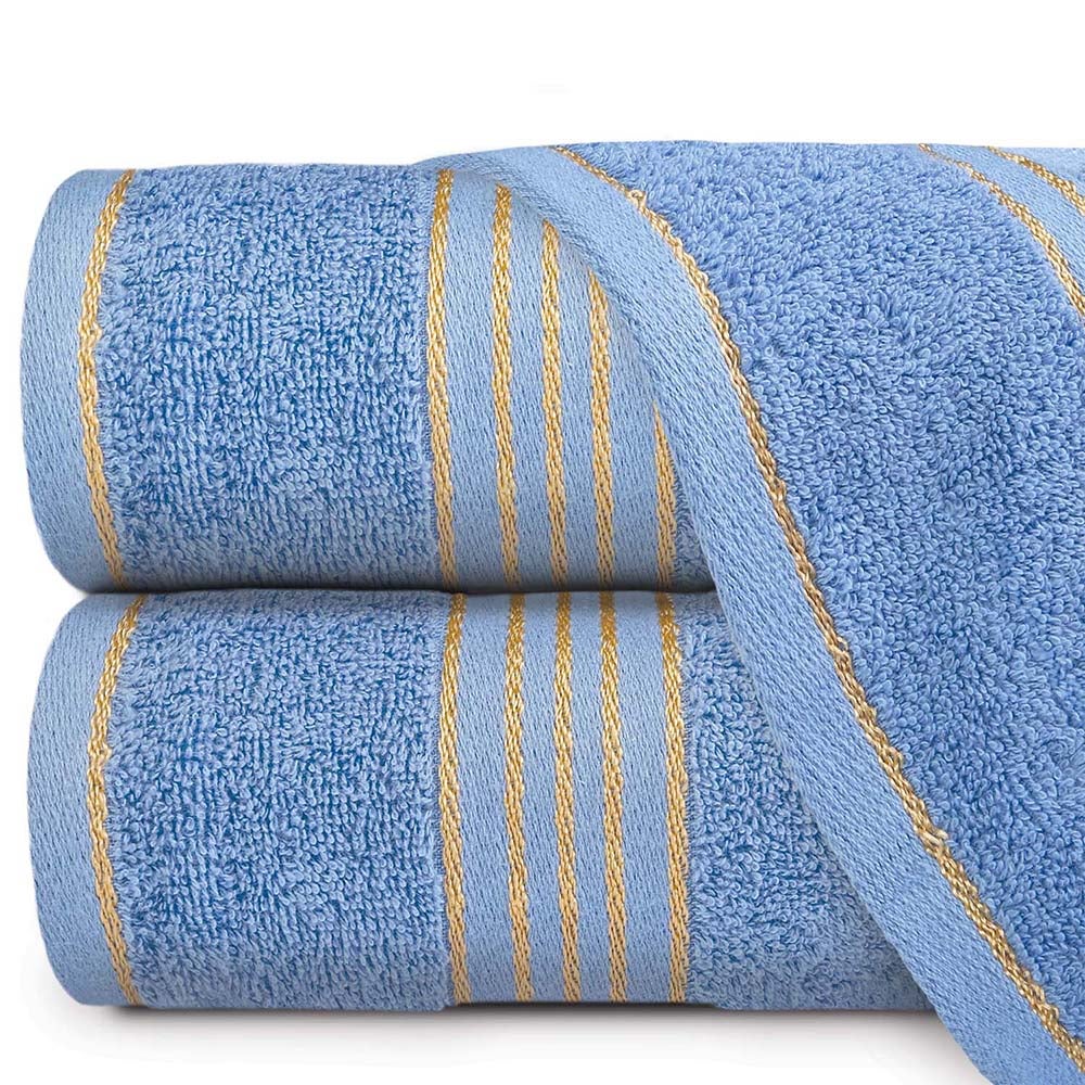 Ręcznik kąpielowy 70x140 cm bawełniany kolor niebieski z bordiurą w złote paski 500 g/m2 TIWANO - Darymex