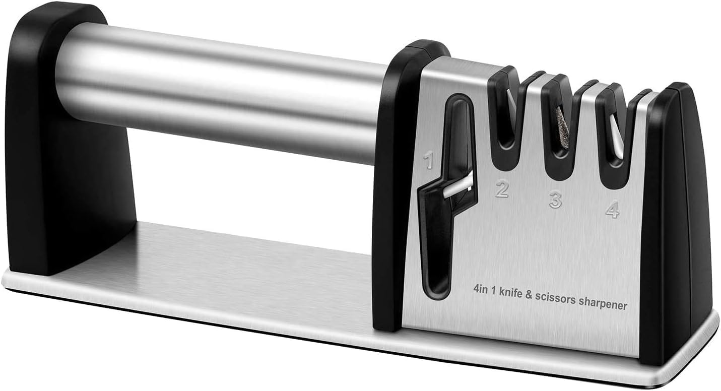 Aiguiseur Manuel 4 En 1 Avec 6 Niveaux D'Angle - Affûteur Couteaux Et Ciseaux Professionnel