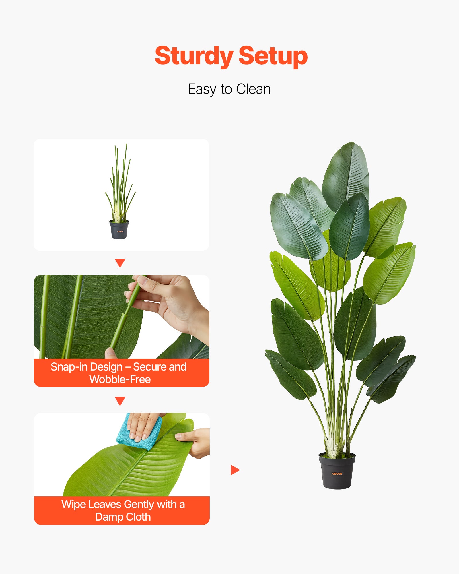 Ave del Paraíso Artificial 1,8 m VEVOR, Planta Tropical en Maceta con Hojas PE para Salón, Oficina e Interior - 4