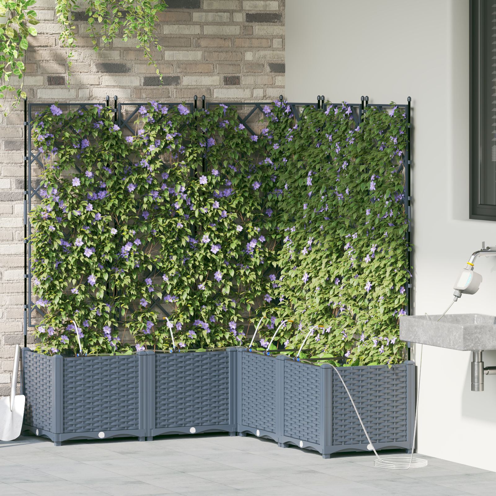 Fioriera DoCred Con Irrigazione Automatica E Traliccio - Grande Vaso Per Esterno/Interno, Grigio, Con Indicatore Livello Acqua