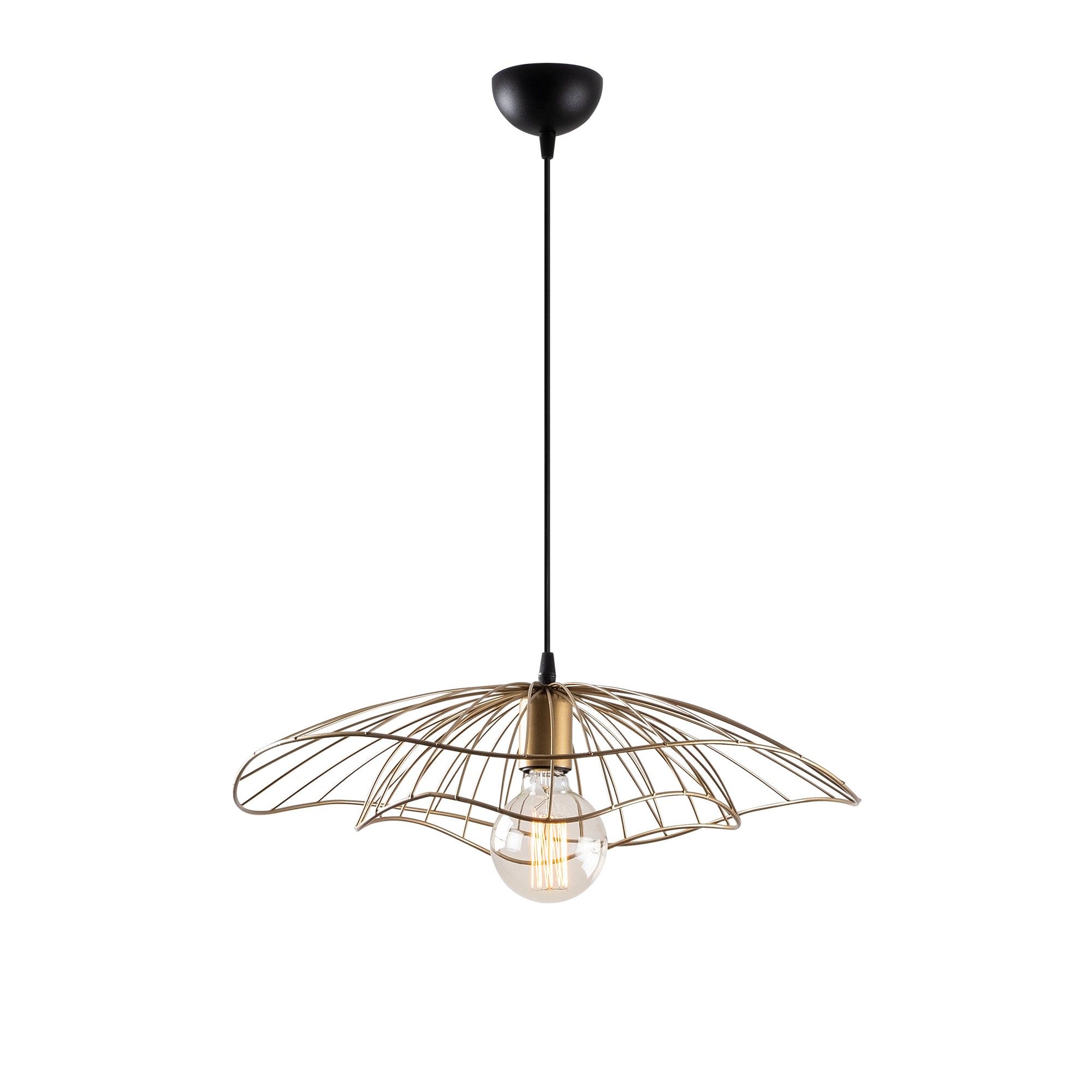Lampa wisząca z drutu metalowego - śr. 50 x wys. 30/110 cm - złota - ATHERIA