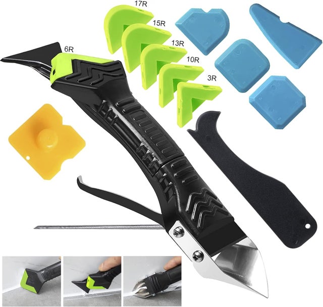 Kit de ferramentas para calafetagem 5 em 1 com 13 peças - ferramenta para remoção de selante de silicone - raspador de resíduos de adesivo - verde