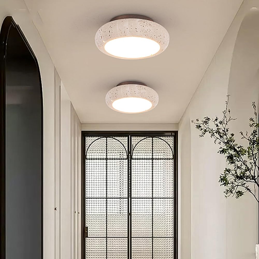 Lampa sufitowa LED 15 cm, Lampa sufitowa z naturalnego kamienia, Mały żyrandol wpuszczany, Lampa kamienna z połowy XX wieku, Ciepłe światło - 3