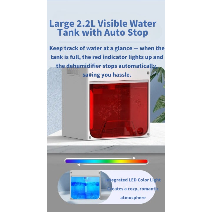 Deshumidificador silencioso y potente 2,2L para dormitorio, temporizador, pantalla LED, apagado automático, diseño compacto portátil - 7