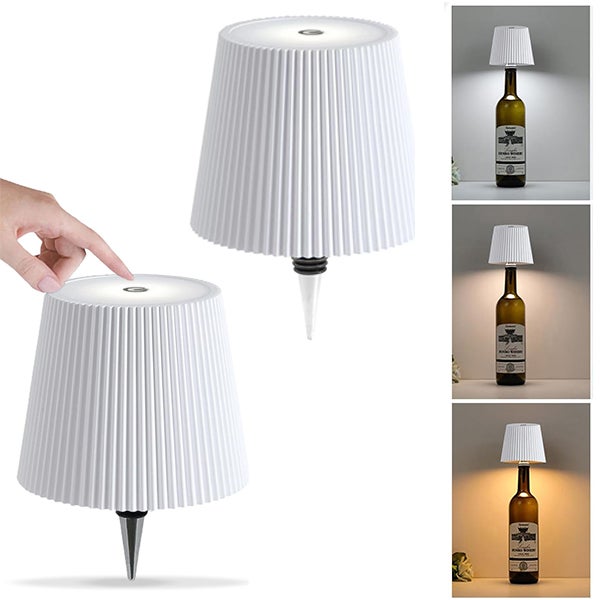 Dekoracyjna lampa LED w kształcie butelki - sterowanie dotykowe i 3 temperatury barwowe, 2 bezprzewodowe lampki nocne
