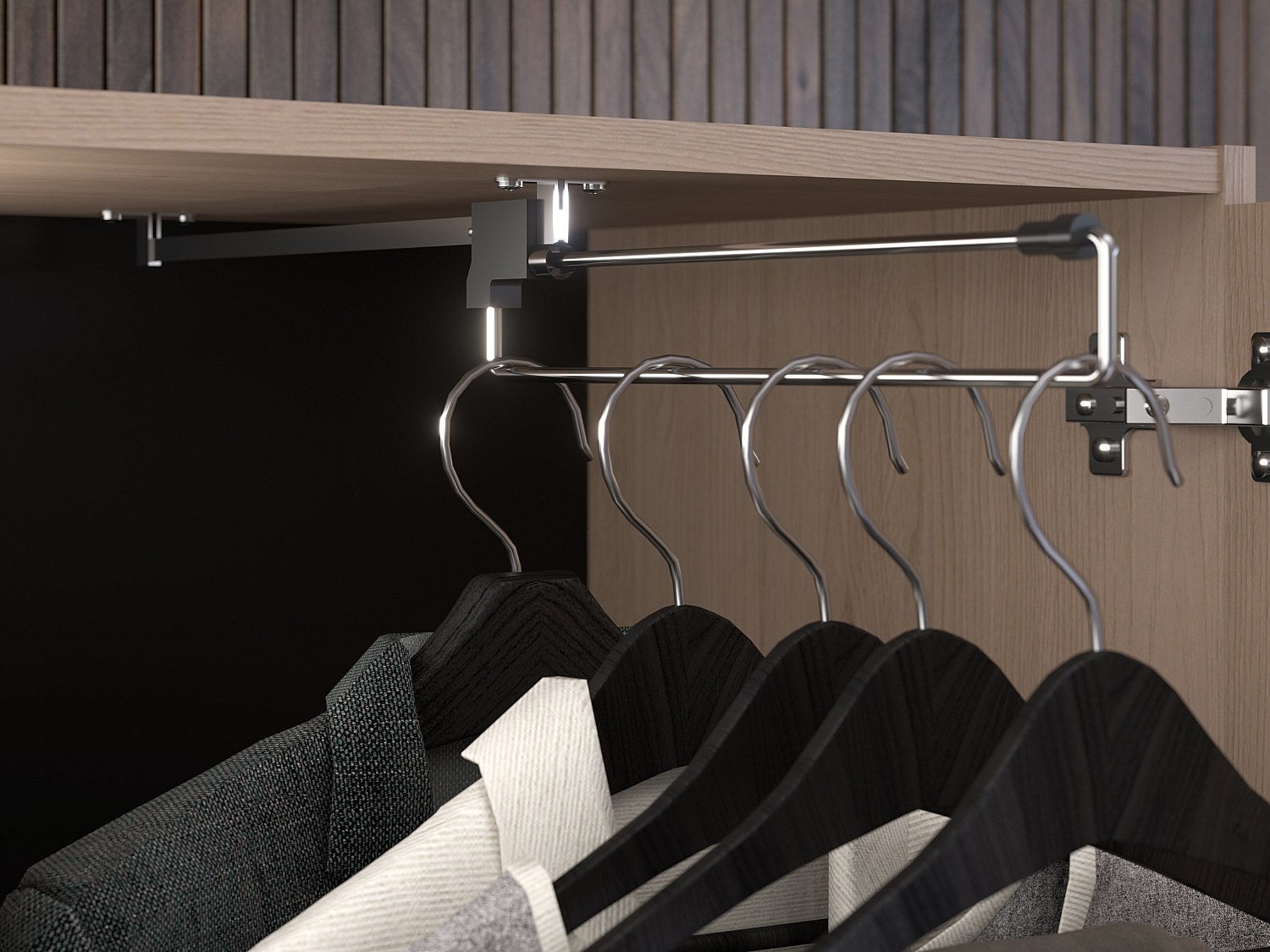 Pont de lit avec rangements - Avec LEDs - L265 cm - Coloris : Naturel et noir - VELONA - 9