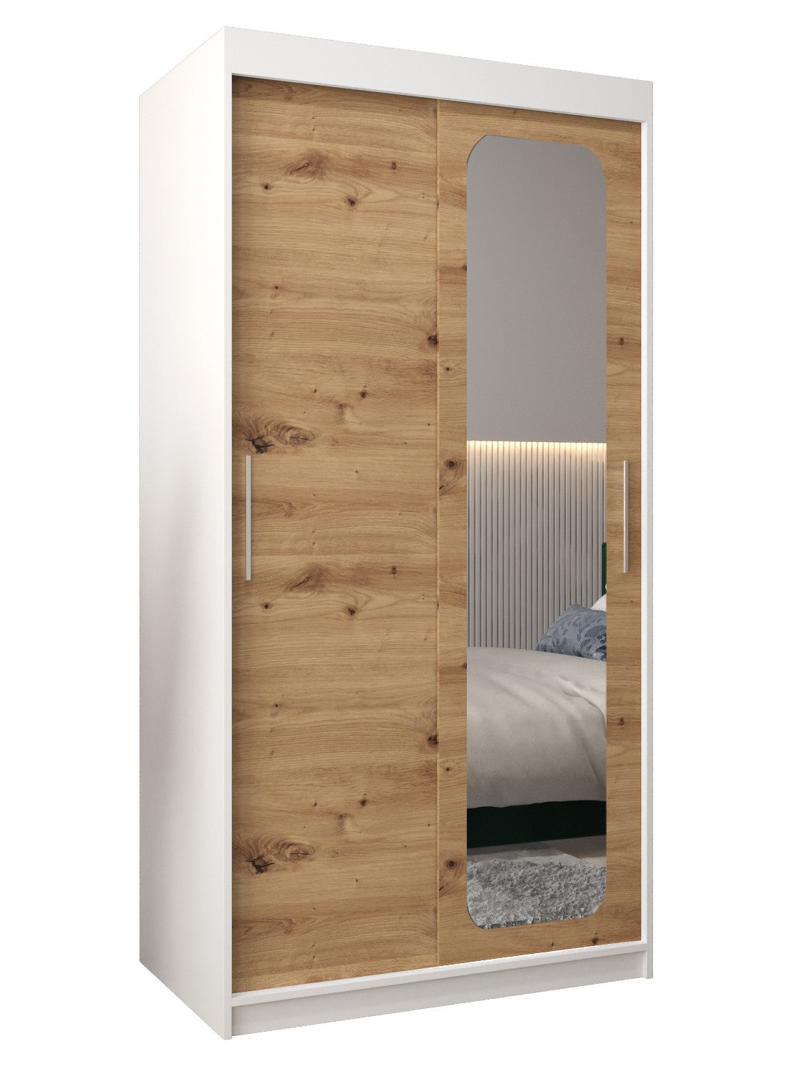 Szafa przesuwna garderoba PROMO T2 100 x 62 x 200 cm Biały + Artisan - Abiks Meble