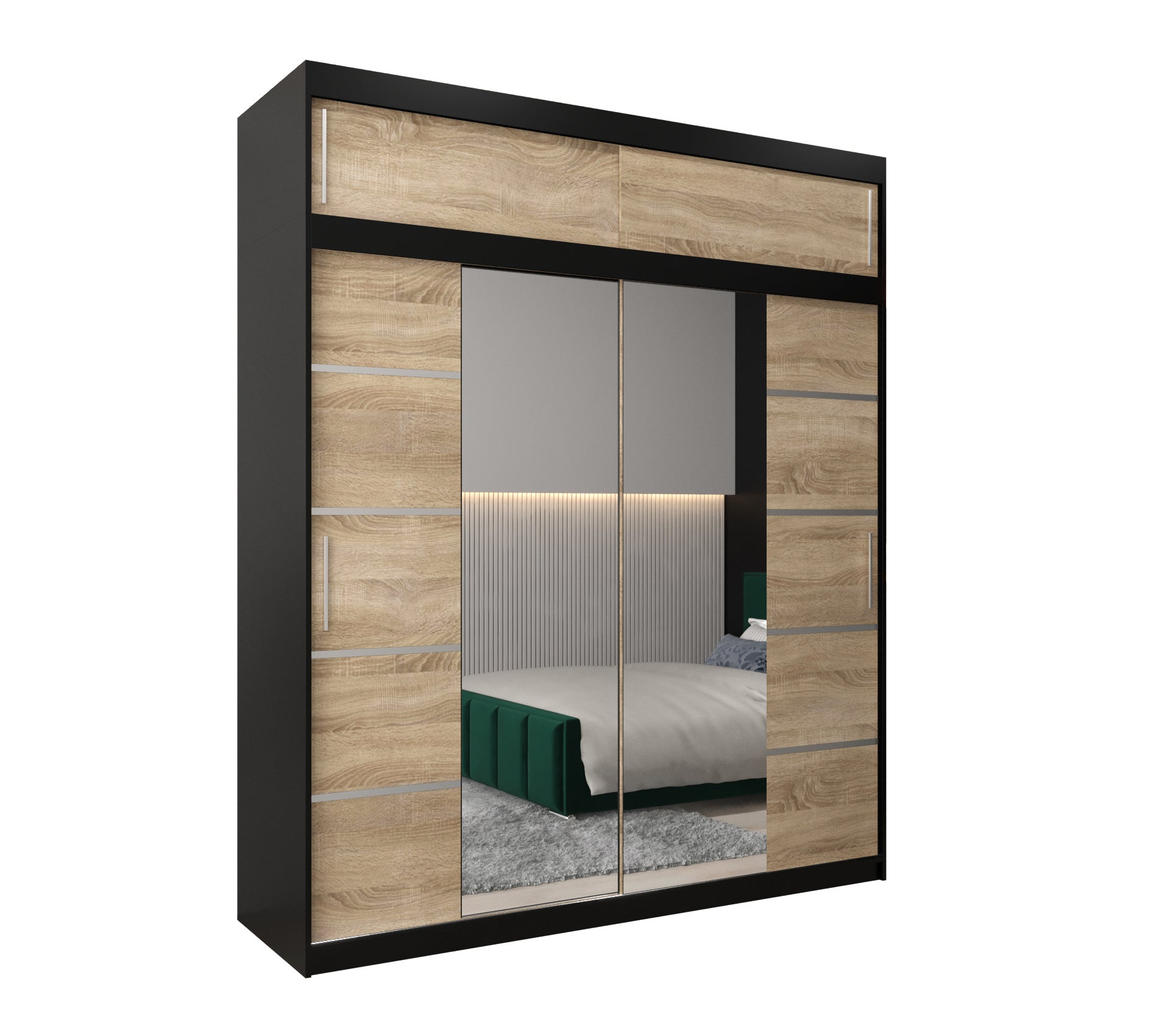 Szafa przesuwna z nadstawką garderoba Verona 4 200 x 62 x 240 cm Czarny + Sonoma - Abiks Meble