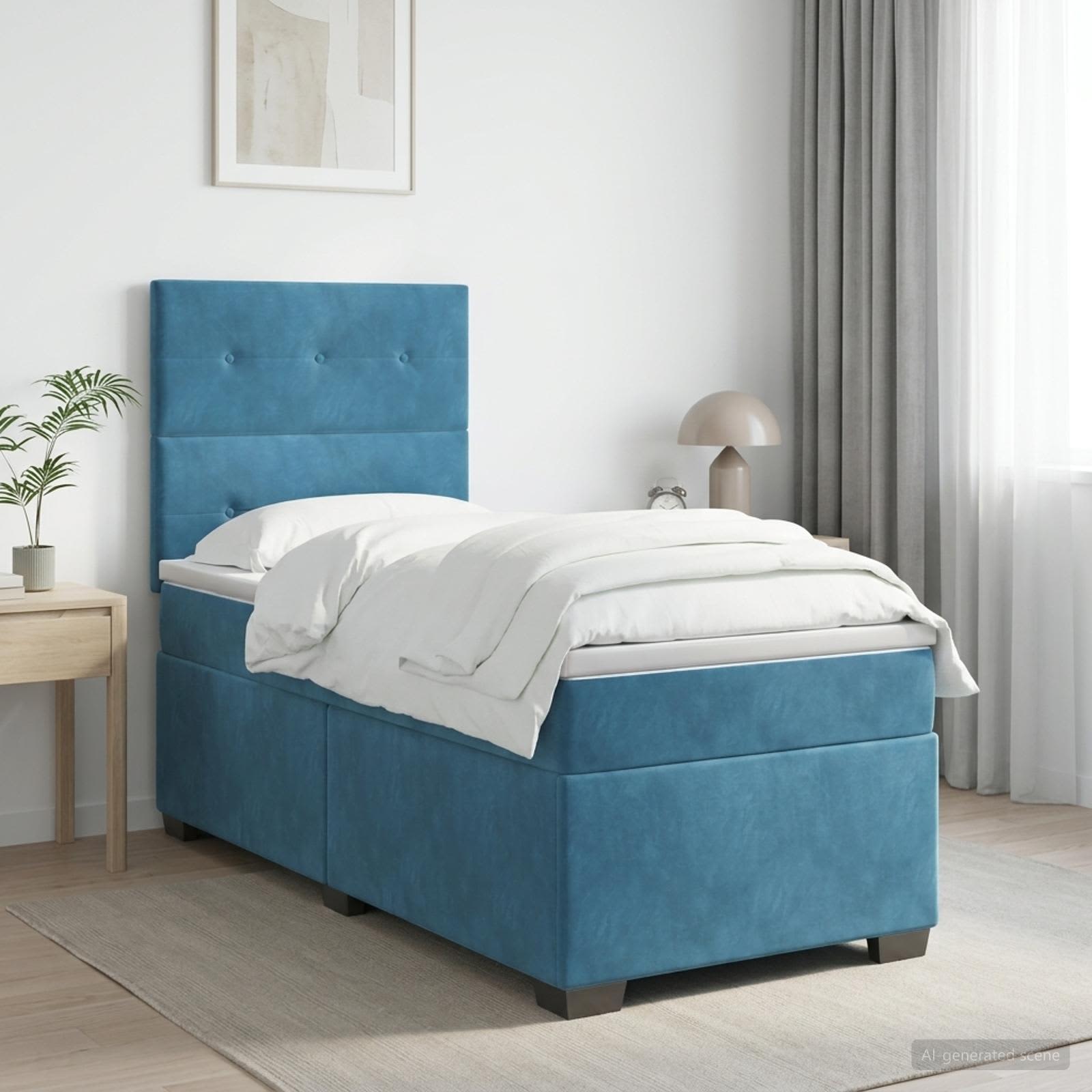 Cama box spring con colchón Azul 100 x 200 cm Terciopelo | Leroy Merlin