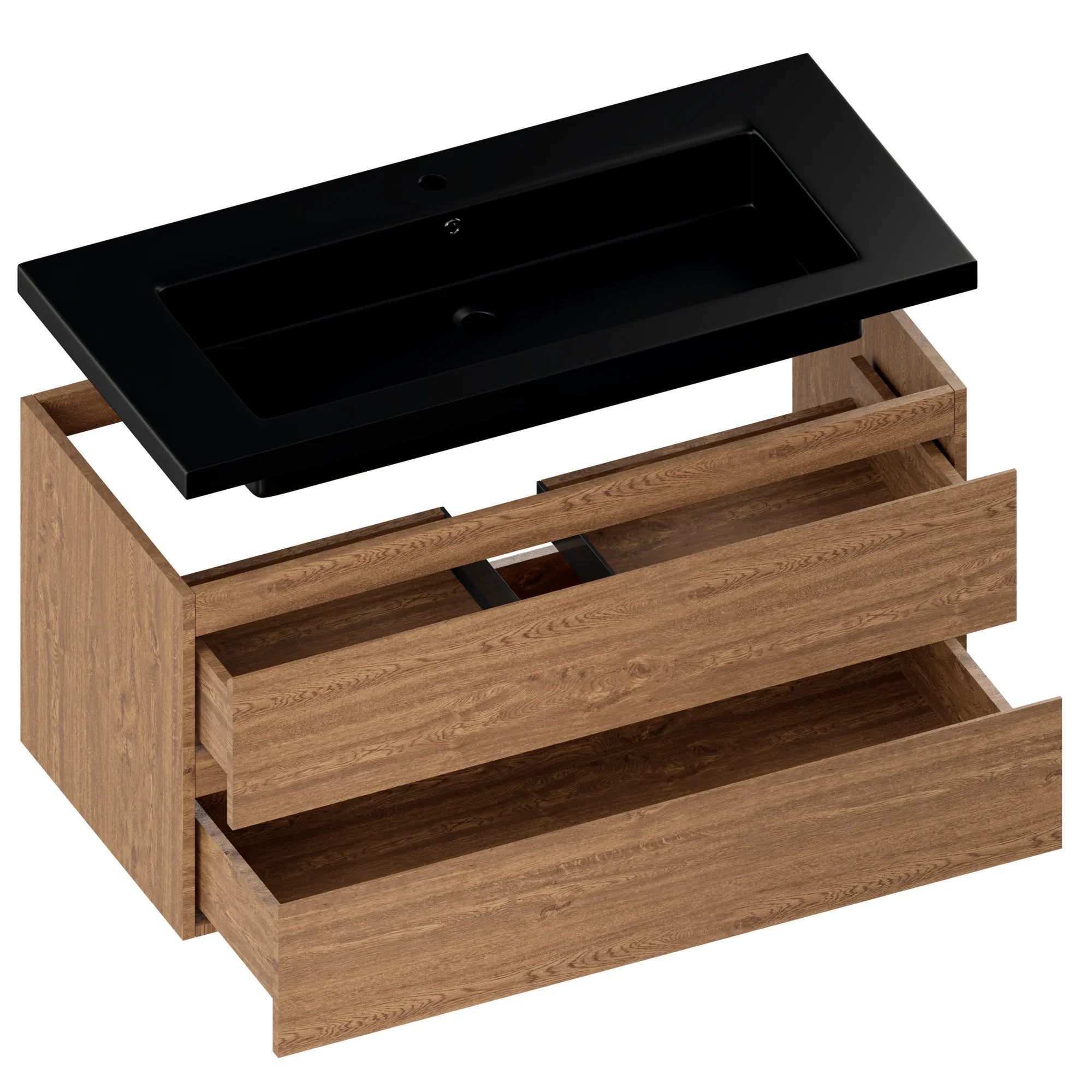 Meuble de salle de bain Sena - 100 cm - Chêne chaud - Vasque noire - 5