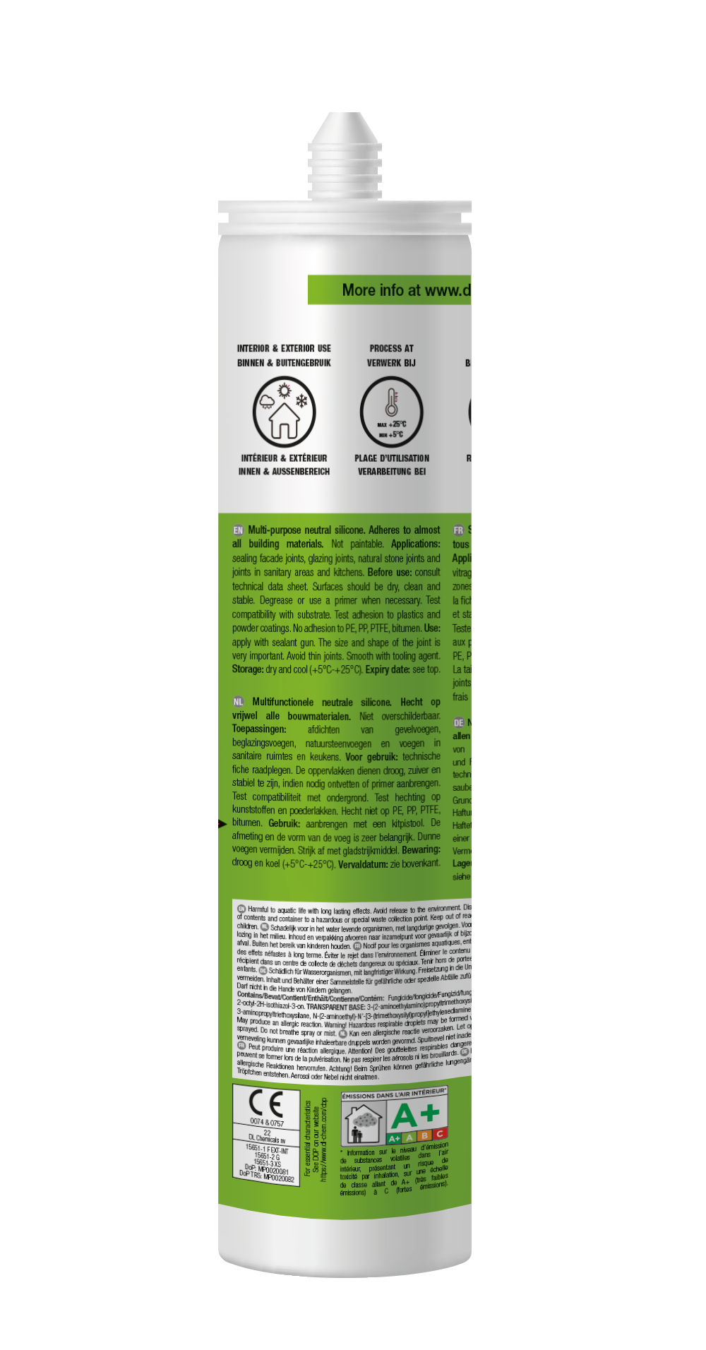 Mastic silicone neutre REXON All-in-1 Vert pâle RAL6021 290ml - 2