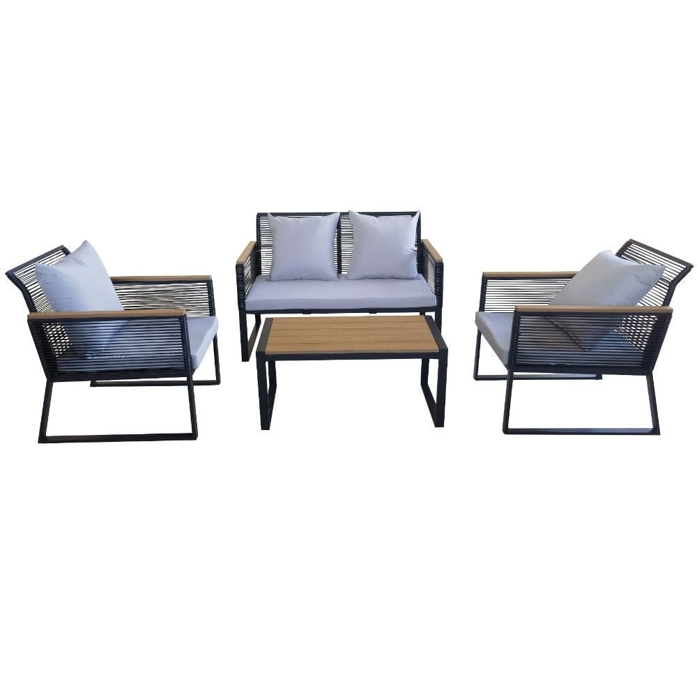 Ensemble Salon Jardin 4-5 Places – Canapé D’angle + Table Basse – Cadre Fer Galvanisé, Coussins épais – Gris – Pour Terrasse, Balcon, Jardin - 12