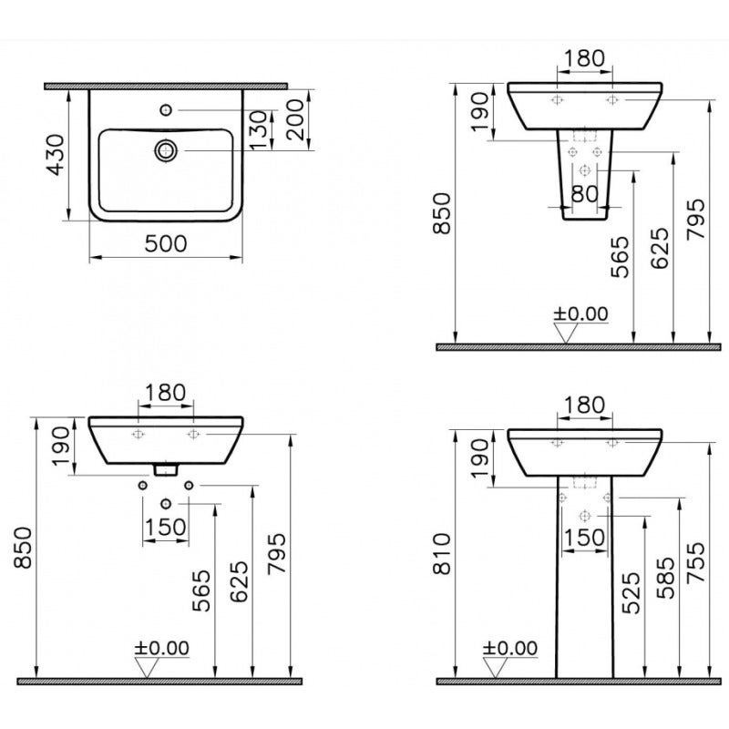 Vitra Integra Lavabo suspendu 50x43 cm avec trou pour robinetterie au milieu, Blanc (7048-003-0001) - 3