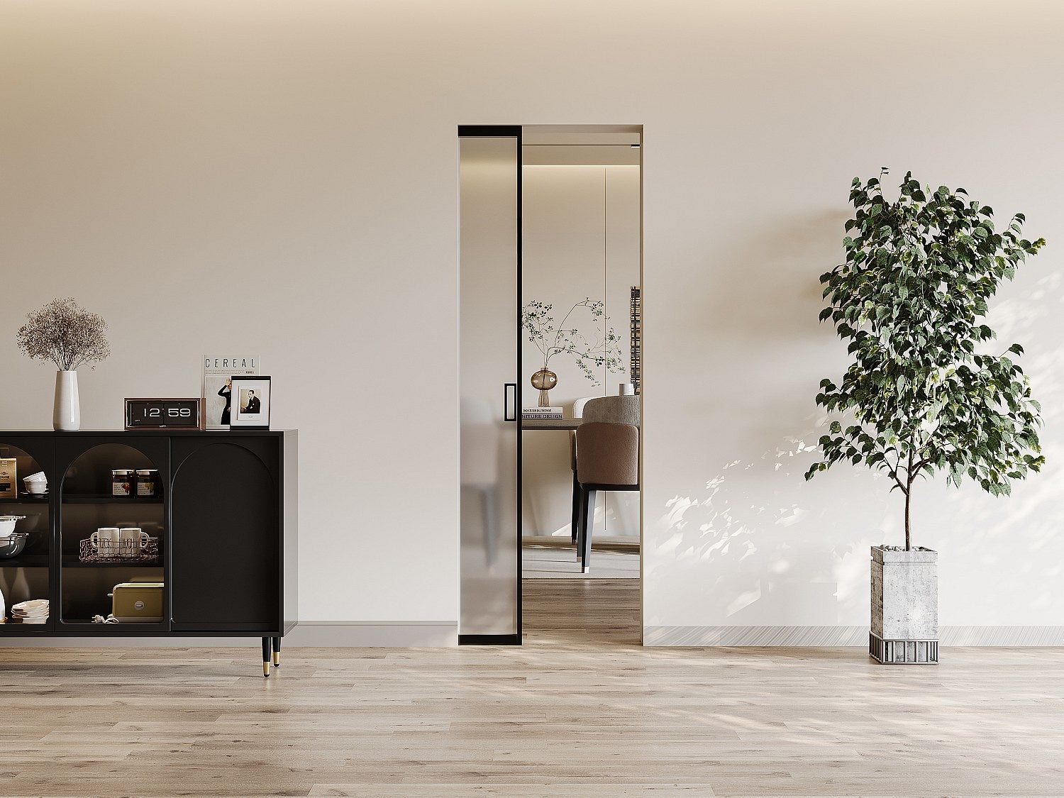 Porta scorrevole con sistema a incasso H205 x L83 cm Alluminio e Vetro temperato smerigliato - LINCI II - 2