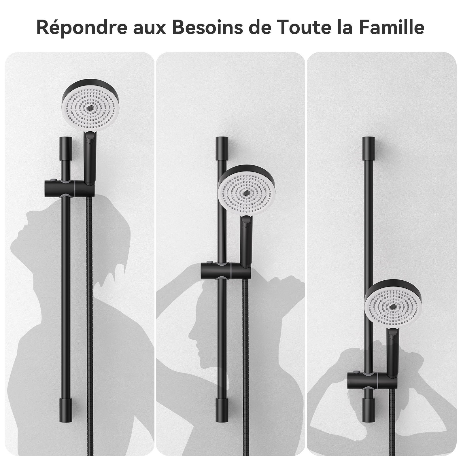 Sofetiy max Barre de Douche Noir Acier Inoxydable Ensemble de Douche 65cm Avec Support de Douche - 4