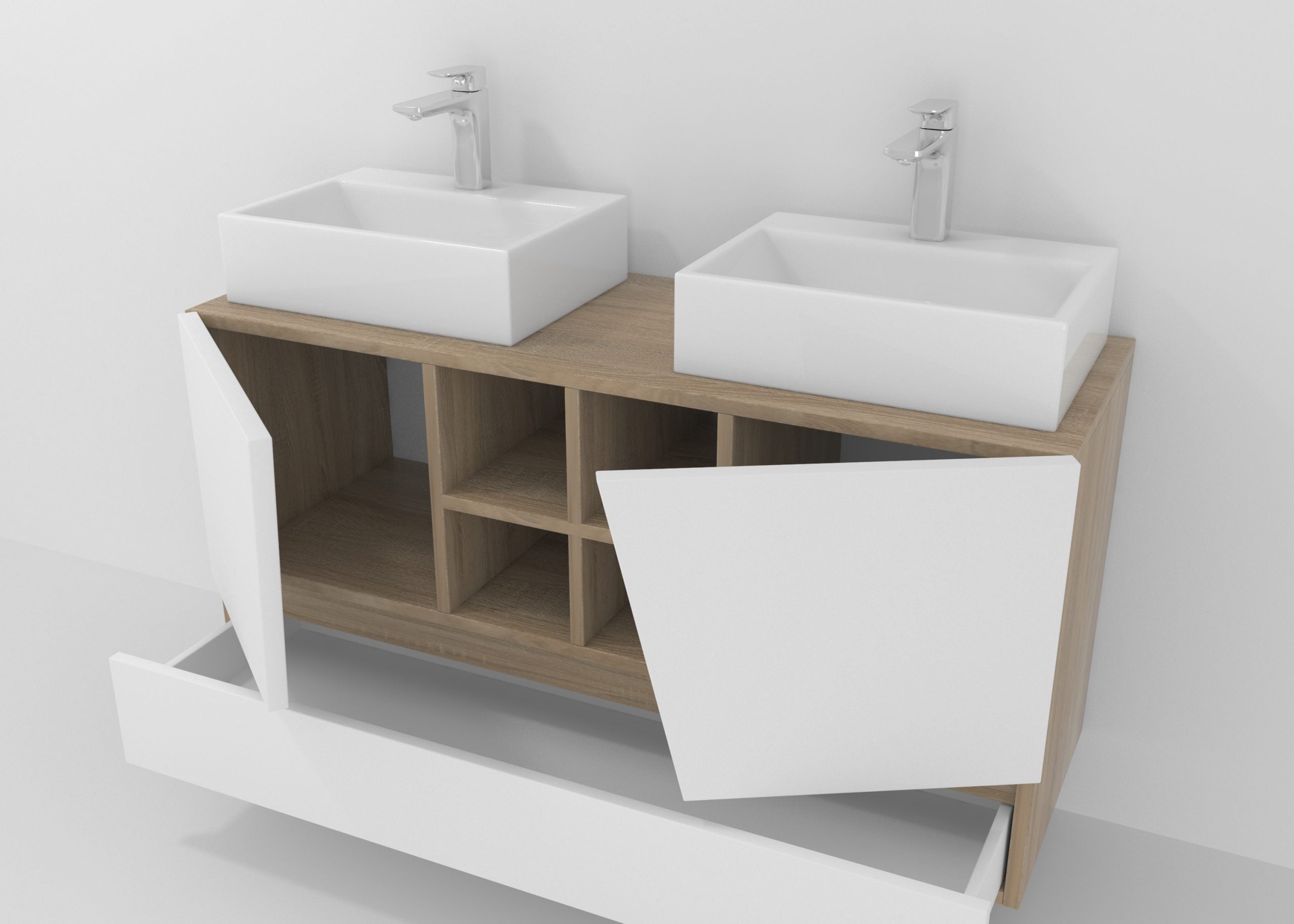 Meuble de salle de bain Mapau avec Double Vasque et Miroir LED RENNES PLUS Chêne Bardolino 120cm - 4