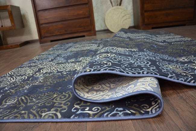Tapis vinyle géométrique motifs géométriques bleus Tapis vinyle géométrique motifs géométriques bleus