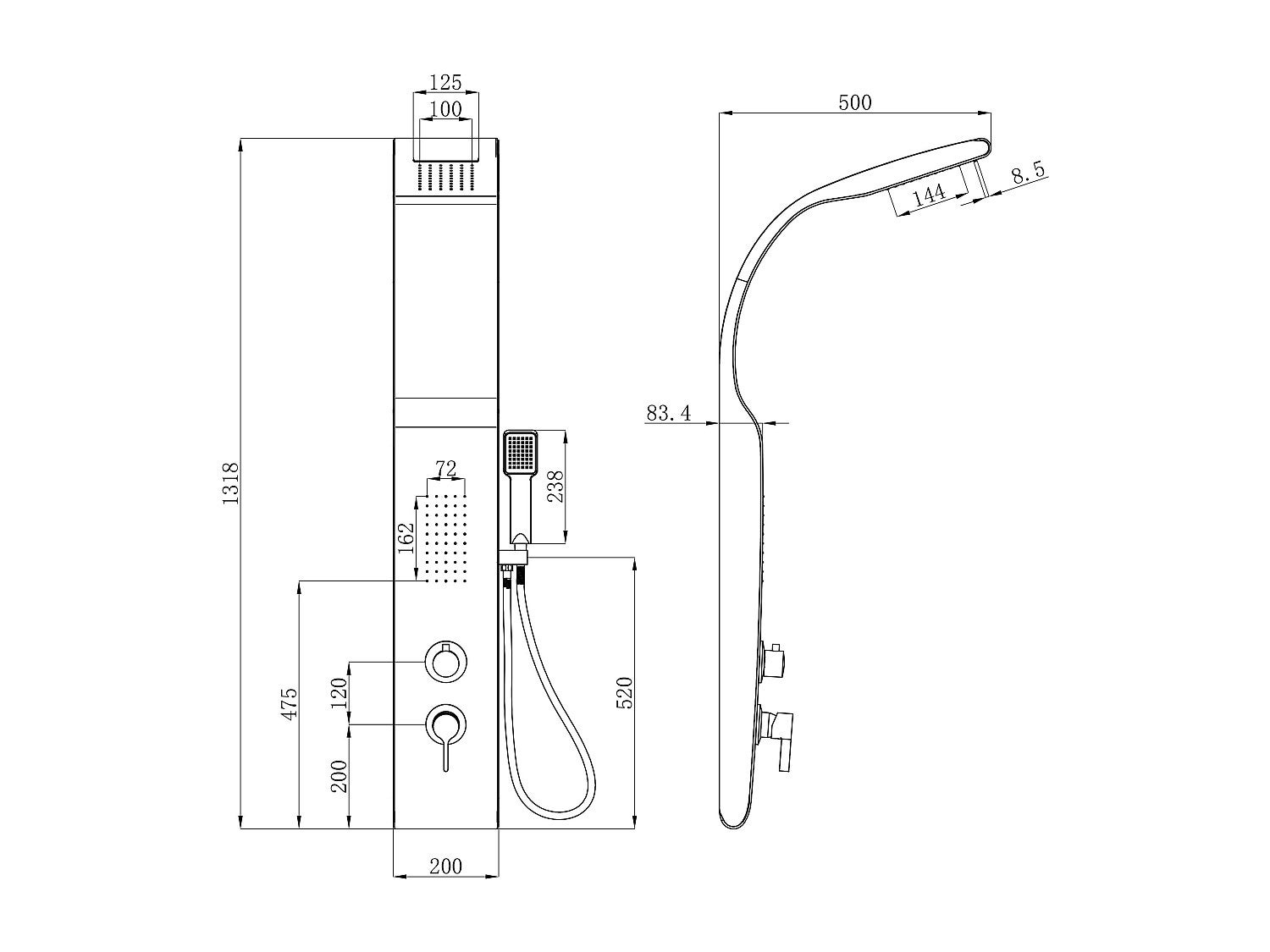 Columna de ducha de hidromasaje KOURBEA - Negro - 20x132 cm - 8