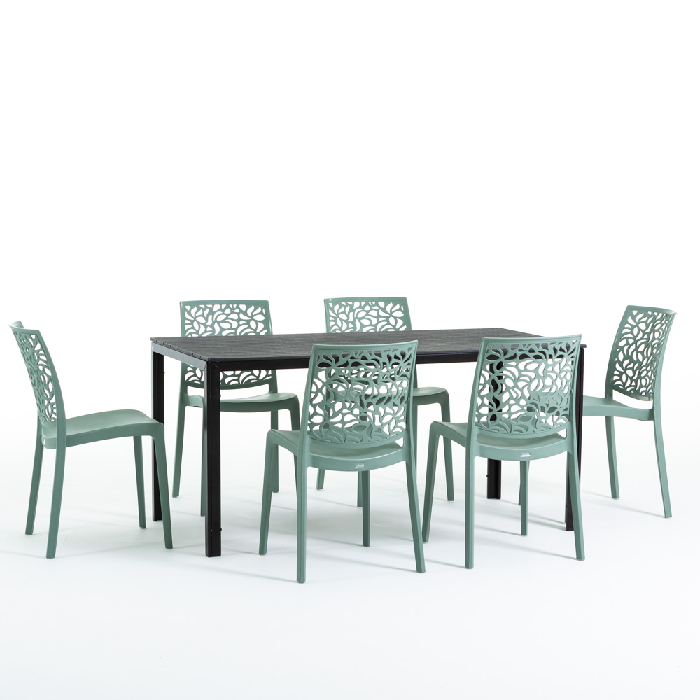 Ensemble de jardin table Thomas anthracite + 6 chaises Anna vert sauge ...