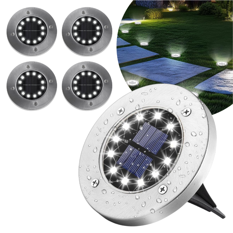 Zestaw 4 Solarnych Lampek LED Gruntowych Wbijanych Najazdowych Wodoodpornych do Ogrodu