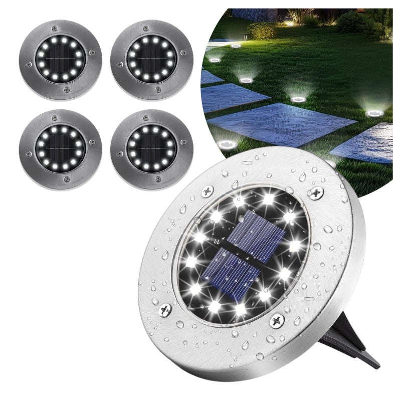 Zestaw 4 Solarnych Lampek LED Gruntowych Wbijanych Najazdowych Wodoodpornych do Ogrodu