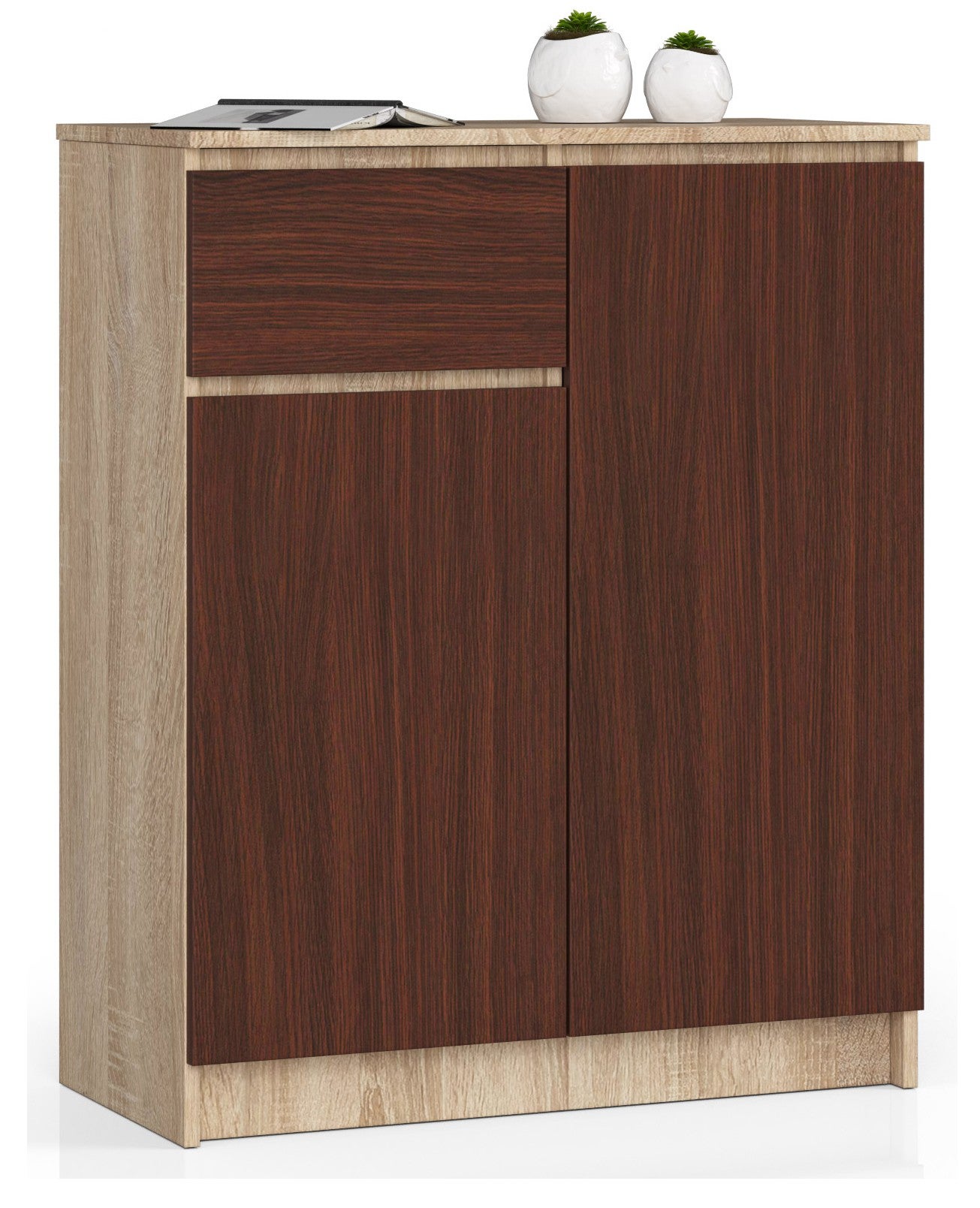 Komoda: 1 szuflada, 2 drzwi, 4 półki, dąb sonoma | wenge, 80 x 99 x 40 cm