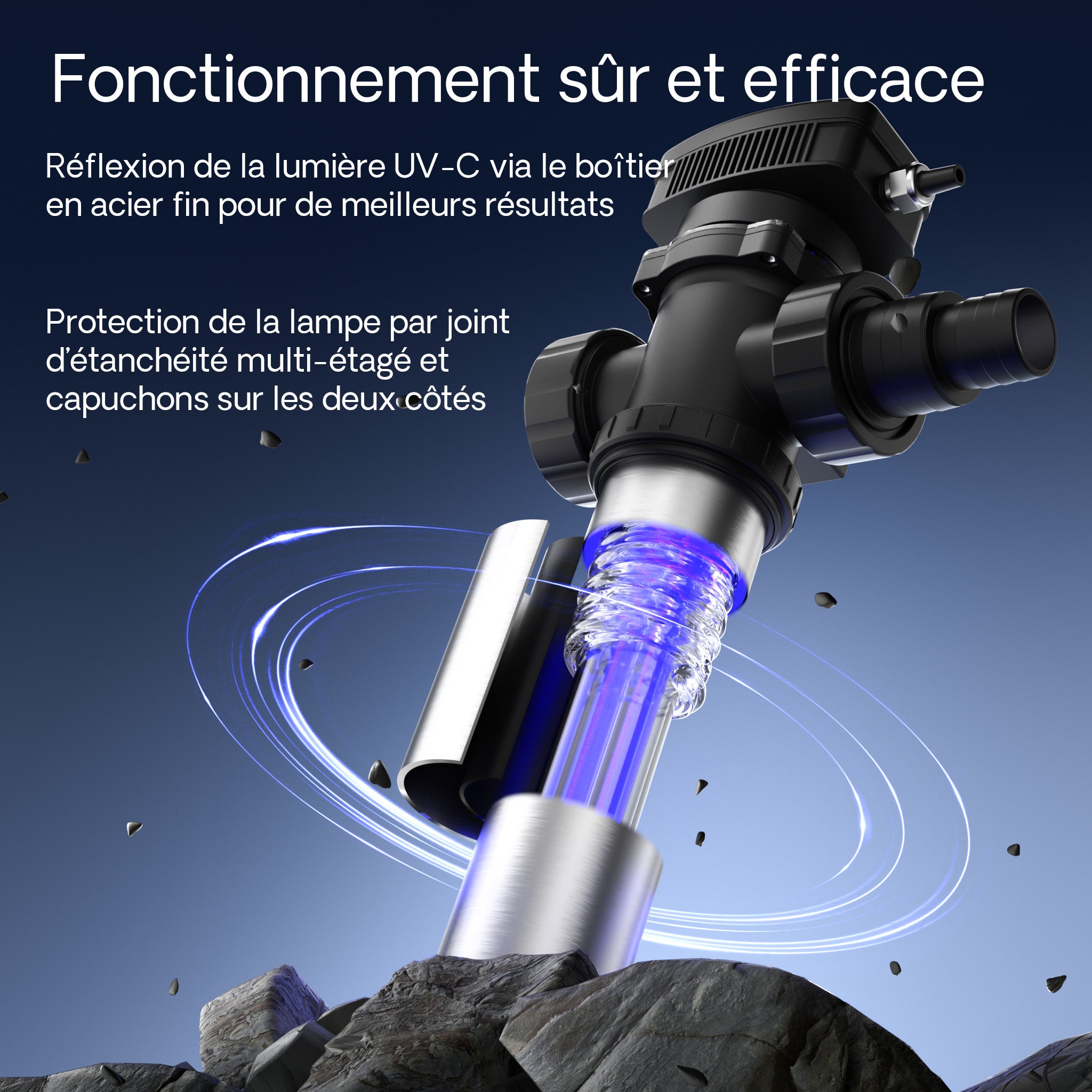 CUV-755 Stérilisateur Clarificateur bassins/étang - débit max. 8000 l/h - avec Lampe rayons UV-C 55 W + Boîtier inox - pour Poissons et… SunSun - 3