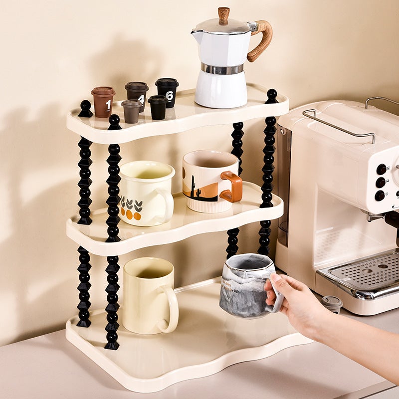 Étagère de bureau 3 niveaux blanc et noir pour mugs et cosmétiques - 2
