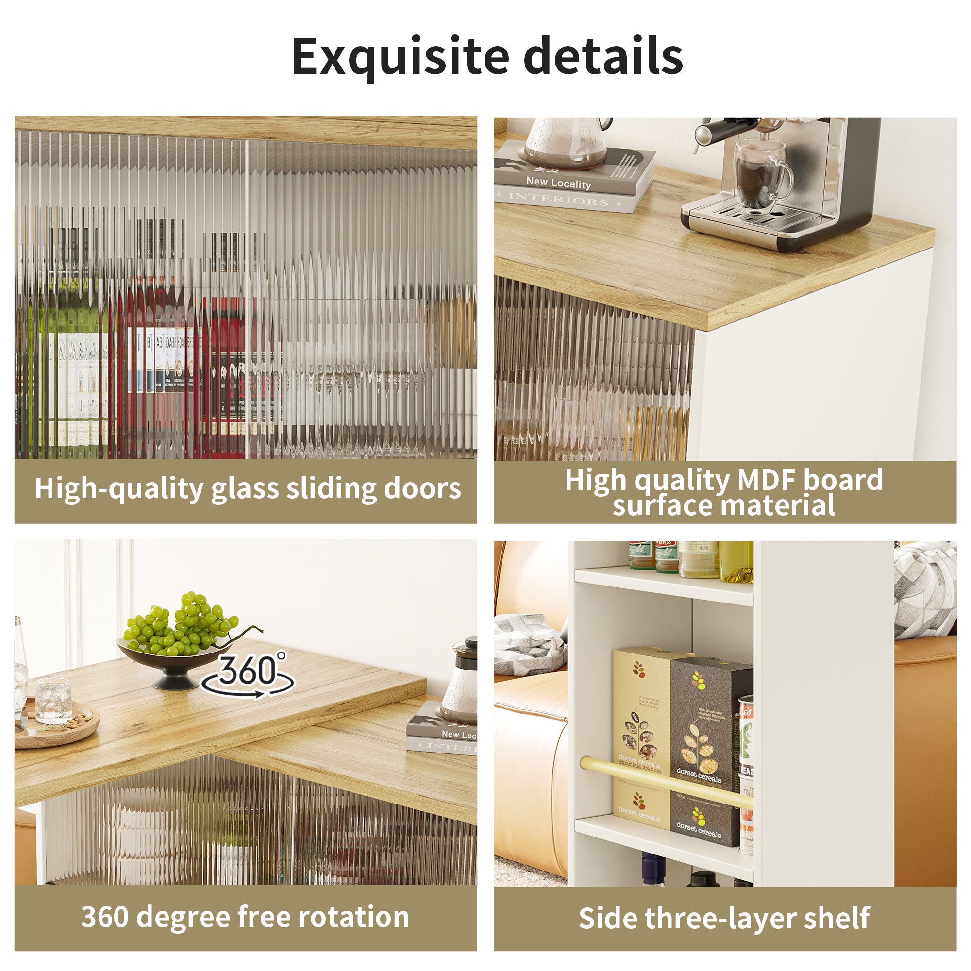 Table de bar pivotant et escamotable en MDF - grand espace de rangement - style contemporain - Blanc - 5