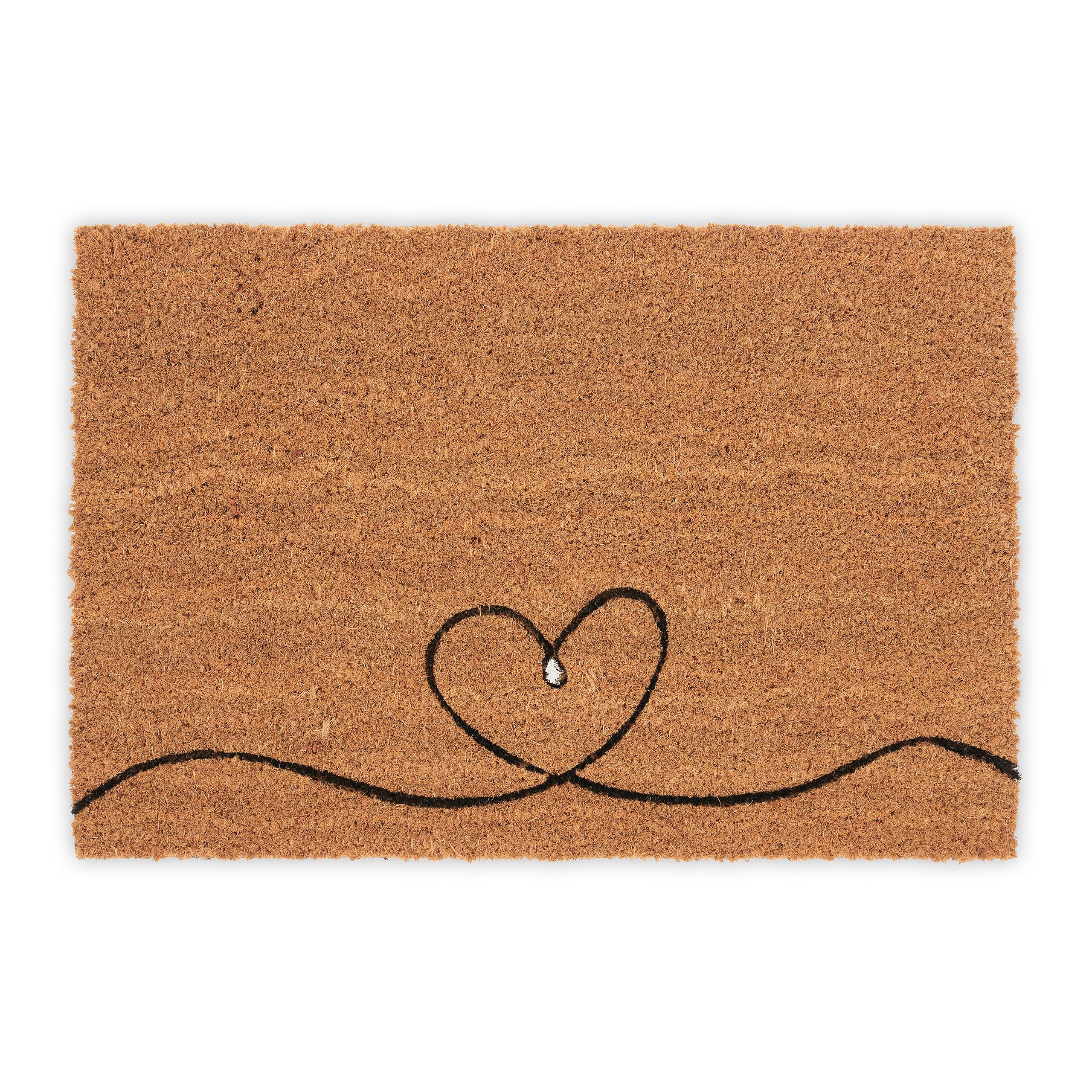 Relaxdays felpudo de entrada, coco, alfombrilla puerta, dibujo corazón, 40x60 cm, interior y exterior, natural/negro