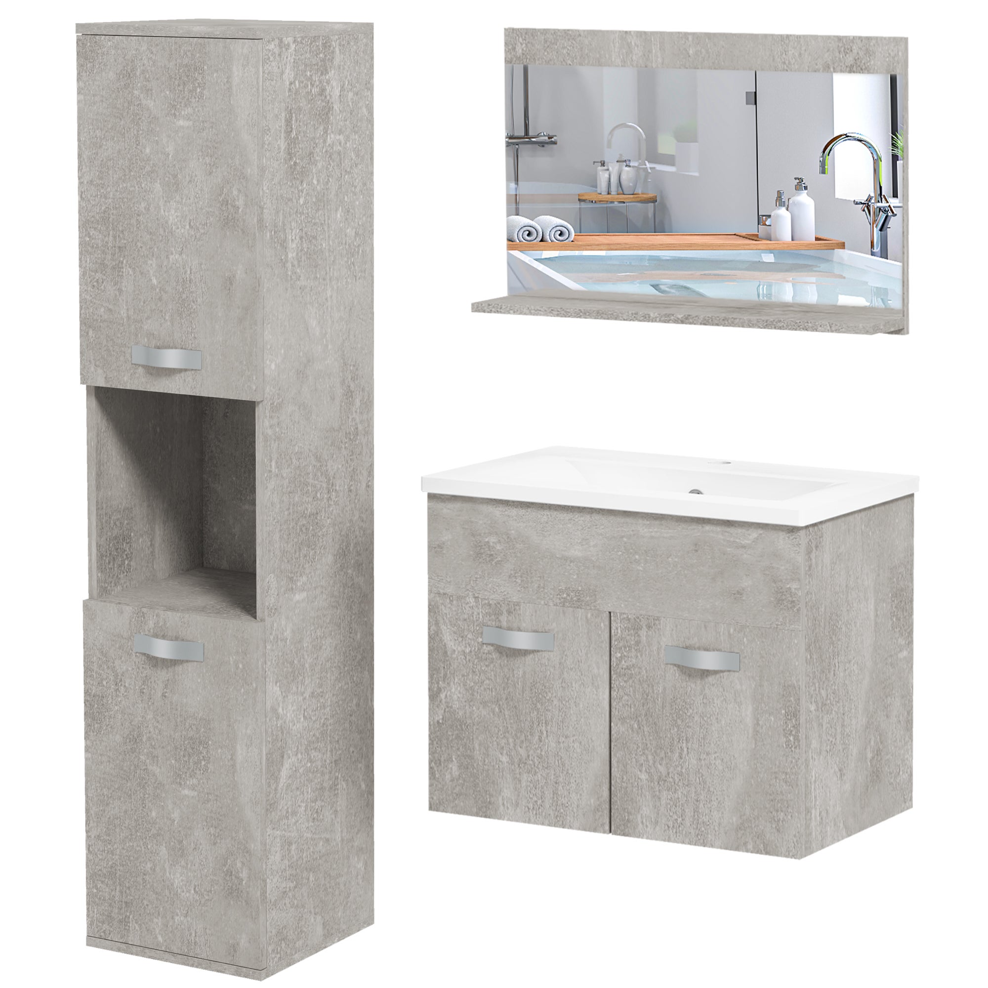 Kleankin Set Mobilier Baie 3 Piese – Dulap Oglinda, Chiuveta & Spatiu | Aosom Romania