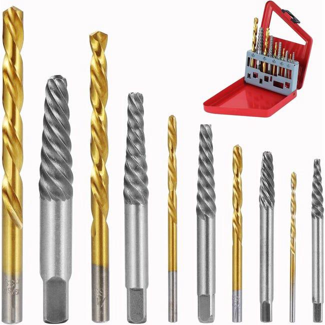 Zestaw 10 wykrętaków do śrub, wierteł spiralnych, wierteł calowych, ze stali węglowej, wiertarko-wkrętarka i wykrętak, narzędzia do usuwania drzwi
