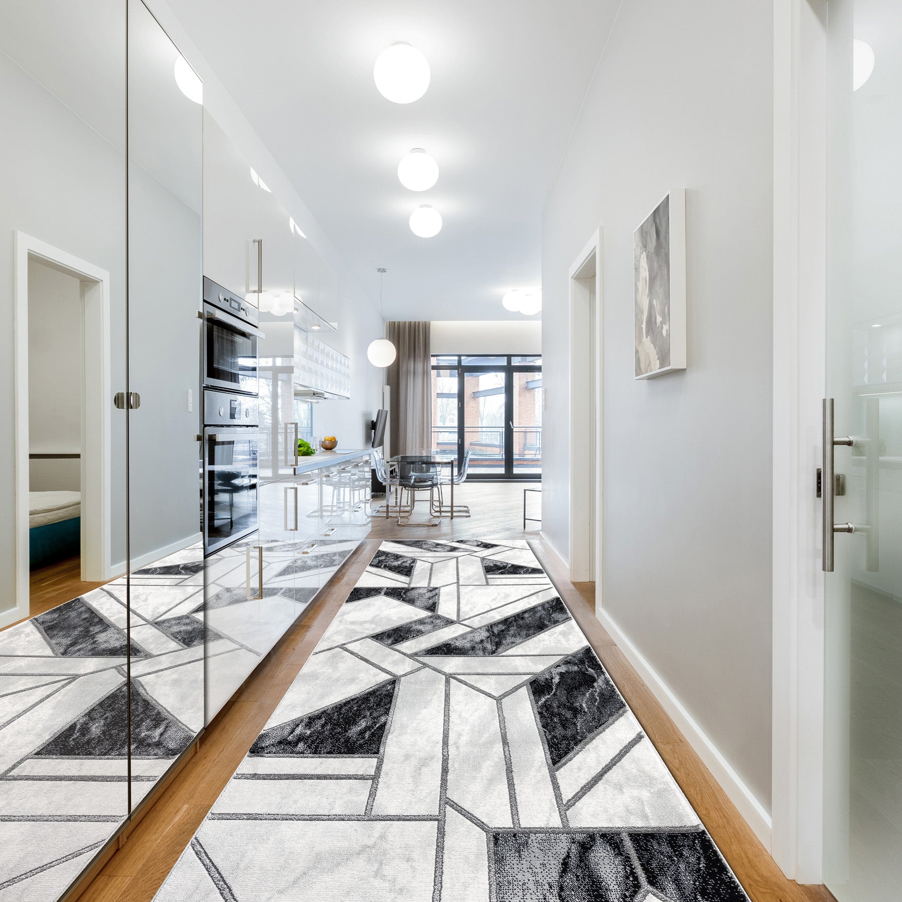 Passatoia EMERALD esclusivo 81953 glamour, elegante géométrique nero / argint 80 cm 80x630 cm - 4