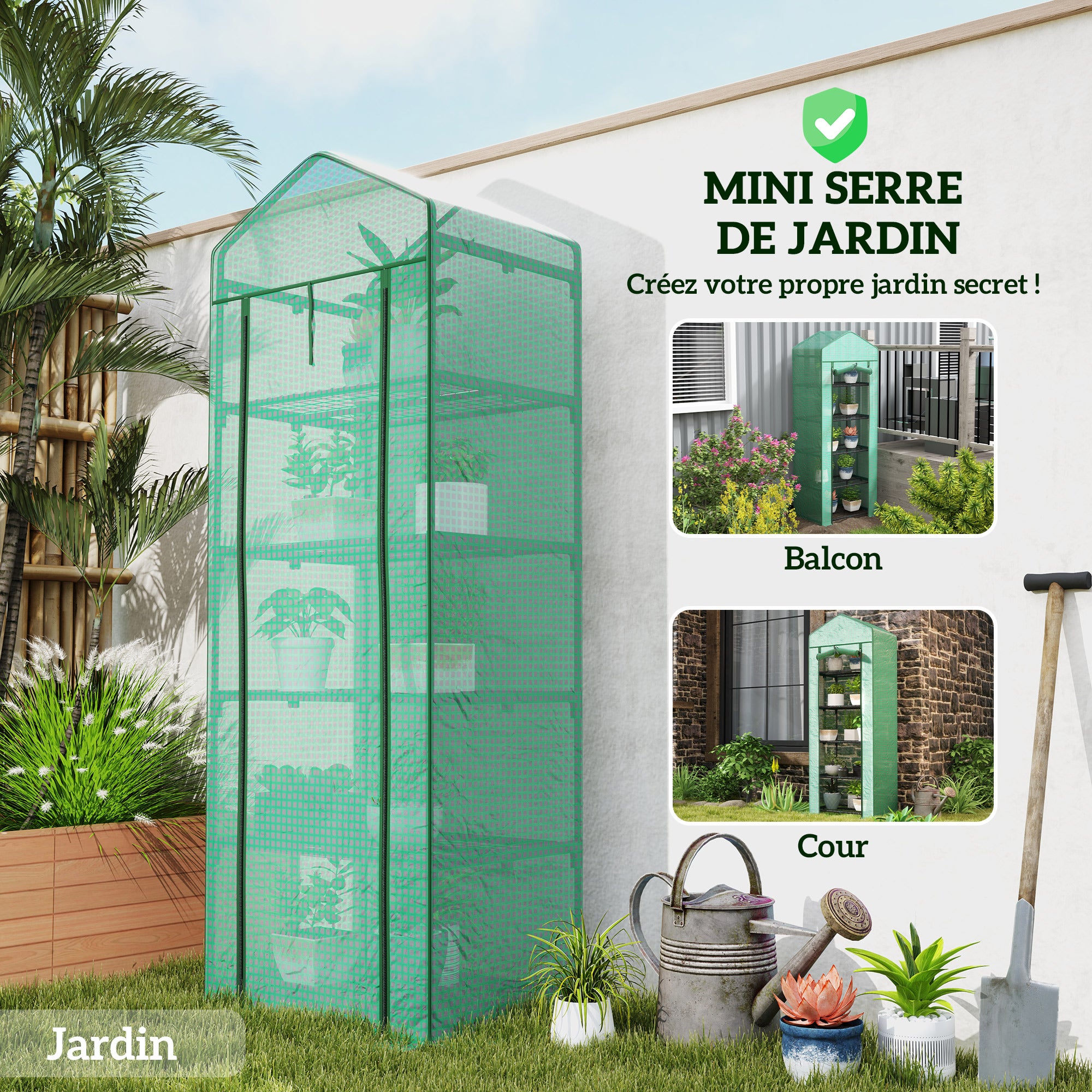 Serre de jardin balcon étagère serre 5 niveaux 0,69 x 0,49 x 1,93 m acier bâche amovible PE vert - 8