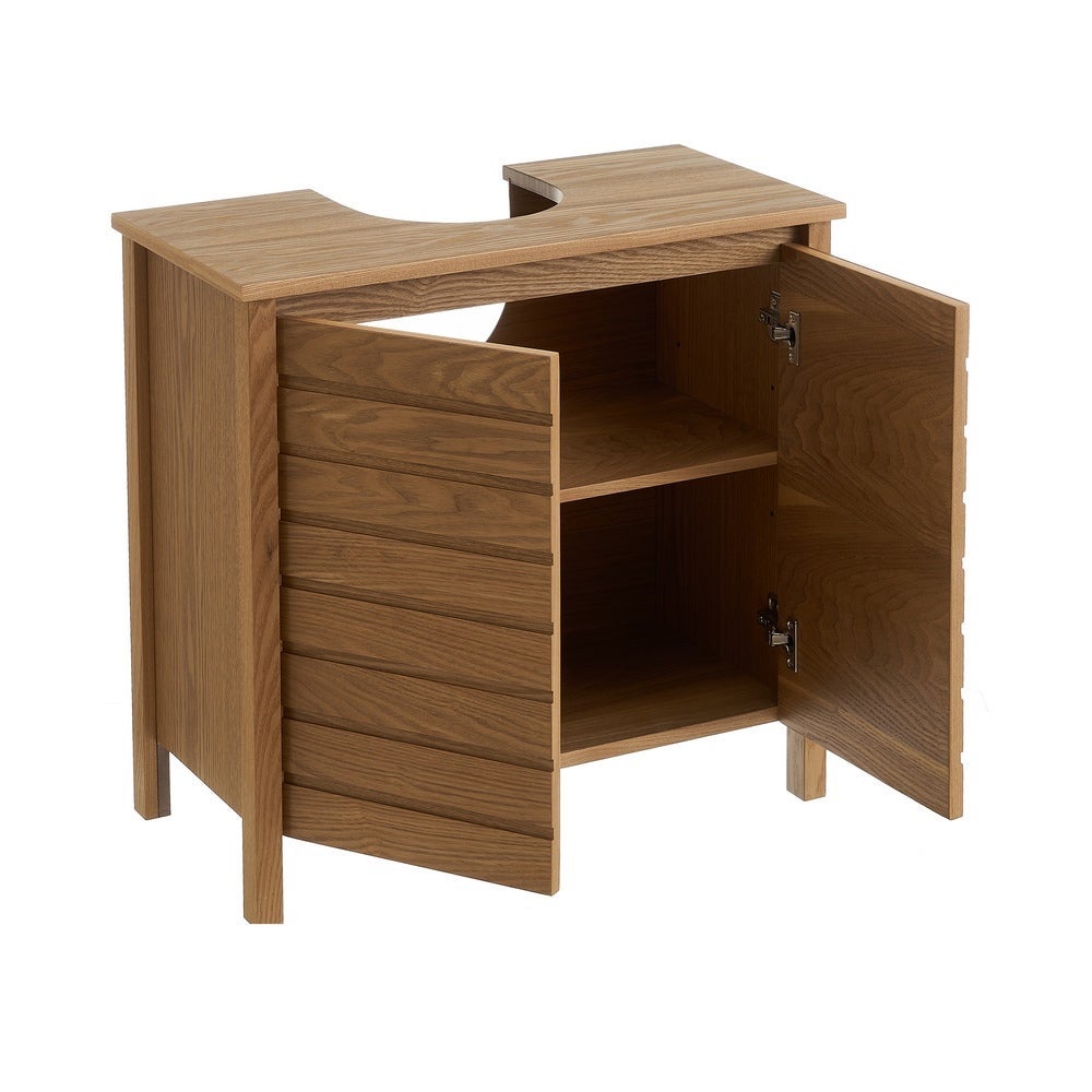 Mueble bajo lavabo de pedestal de madera fresno natural de 60 cm