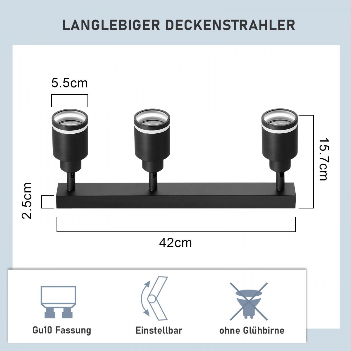 NETTLIFE Plafonnier noir moderne : 3 spots de plafond orientables en métal, plafonnier GU10, pour chambre, salle à manger, sans ampoule - 5