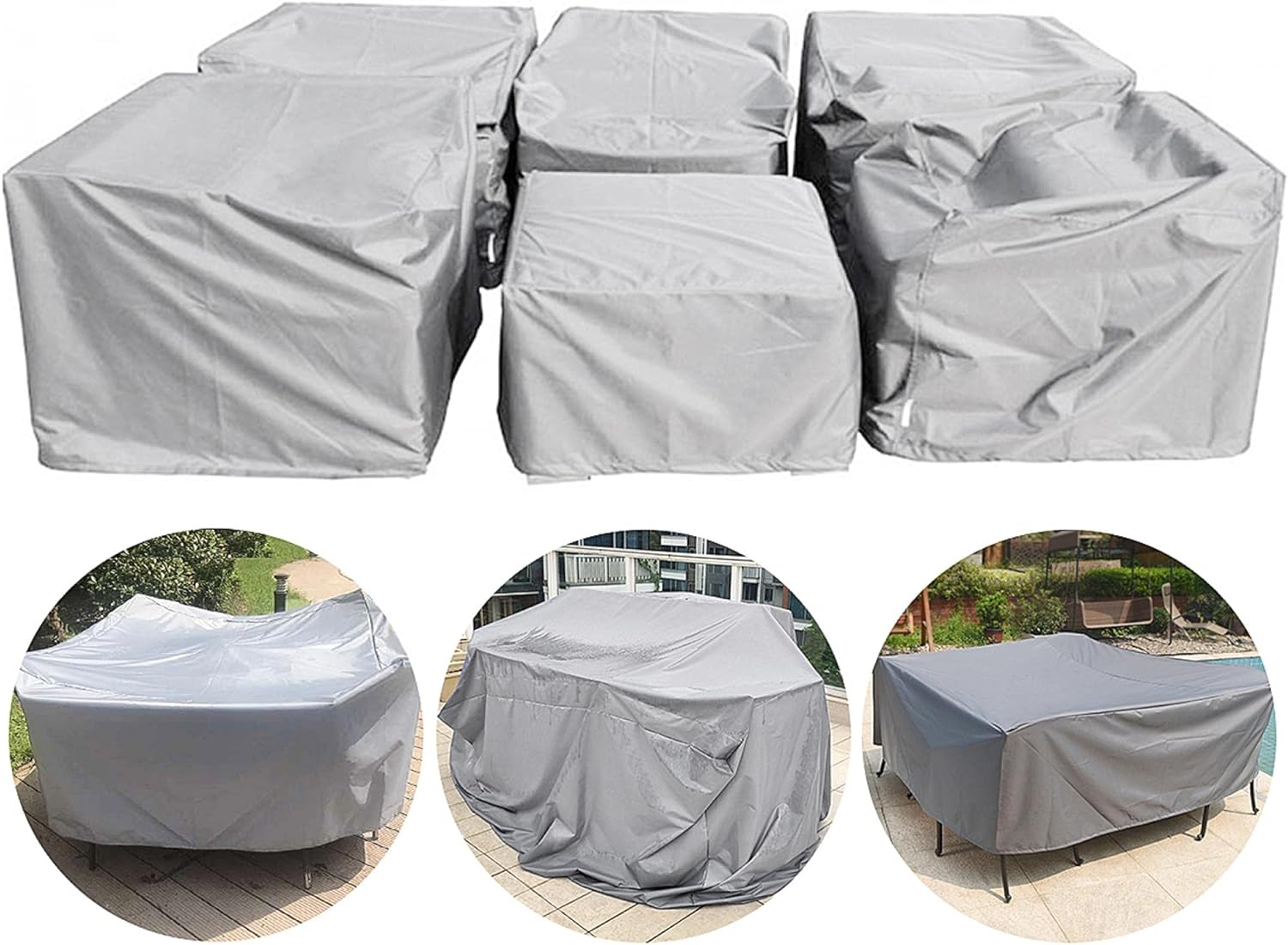 Housse Salon de Jardin 210D Oxford Tissu Housse de Protection pour Mobilier Protection contre la pluie et la poussière, Anti-UV(150x150x75cm ,argent ) - 3