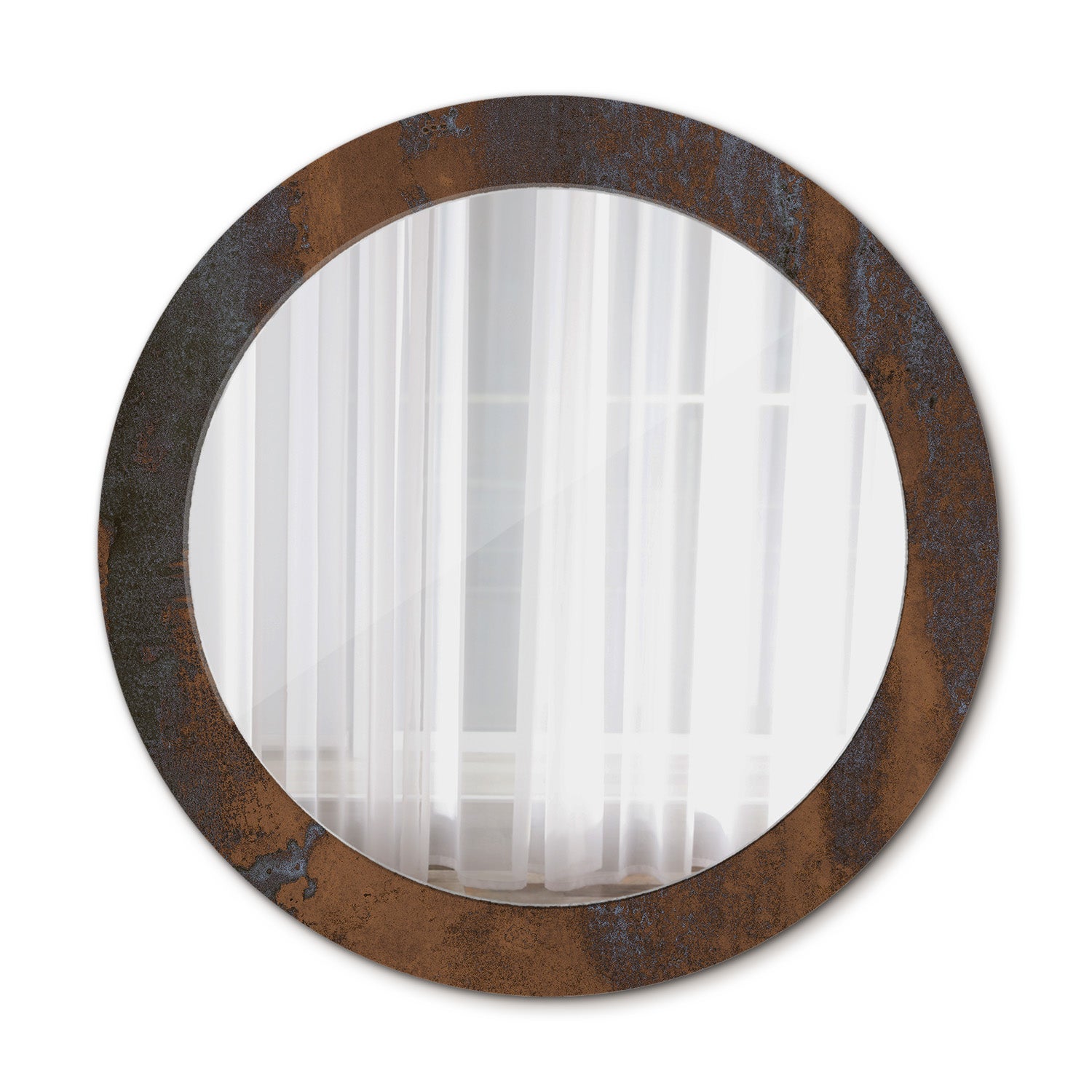 Okrągłe lustro do łazienki z nadrukiem METAL RUSTYKALNY 70 cm dekoracyjne wiszące TULUP