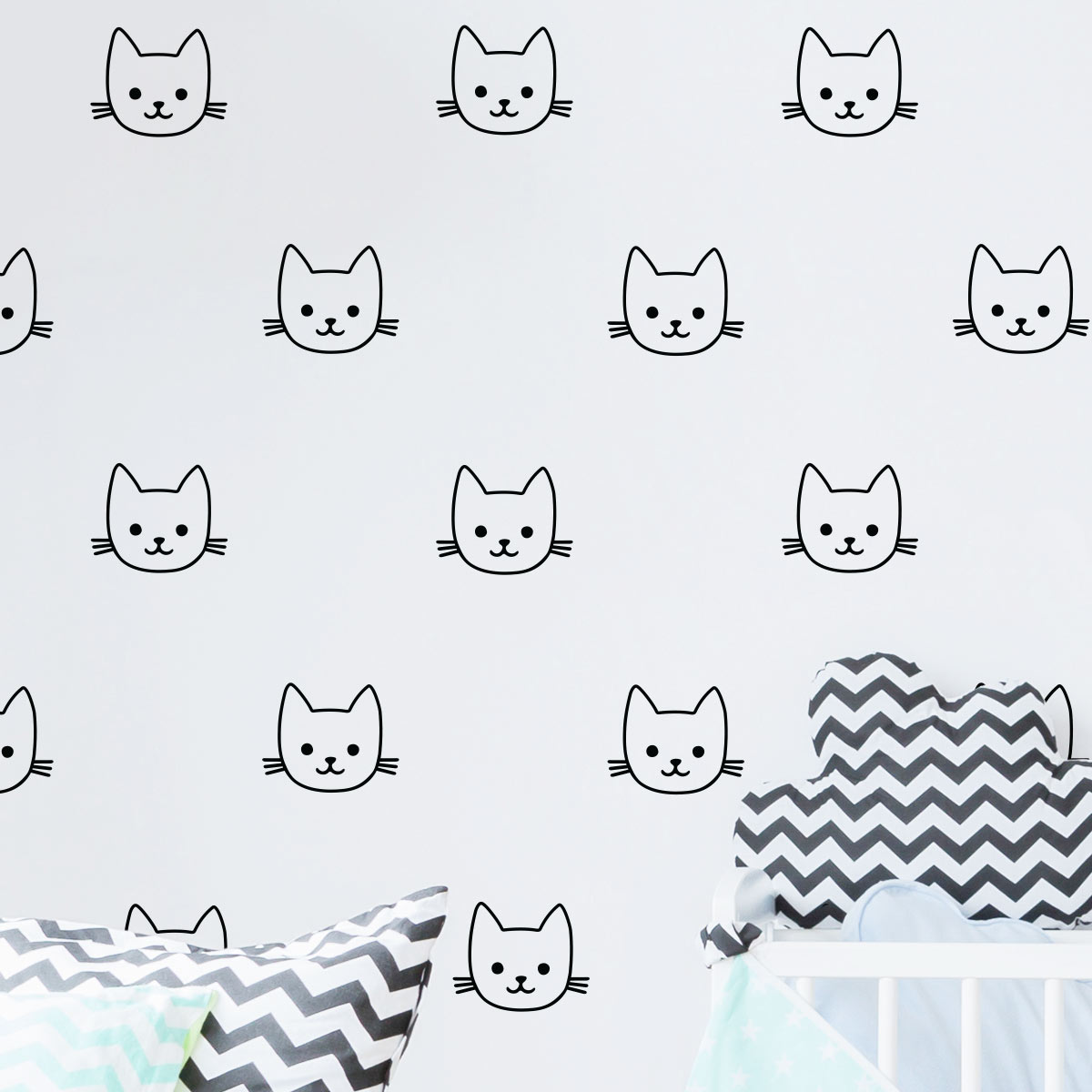 Vinilo 60 cabezas de gato - adhesivo de pared - revestimiento sticker mural decorativo - 120x120cm