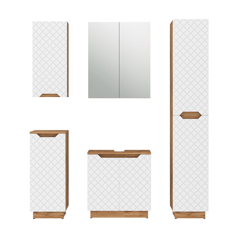 Vicco Zestaw mebli łazienkowych Lotta, Dąb/biały ze strukturą płytek, 5 części