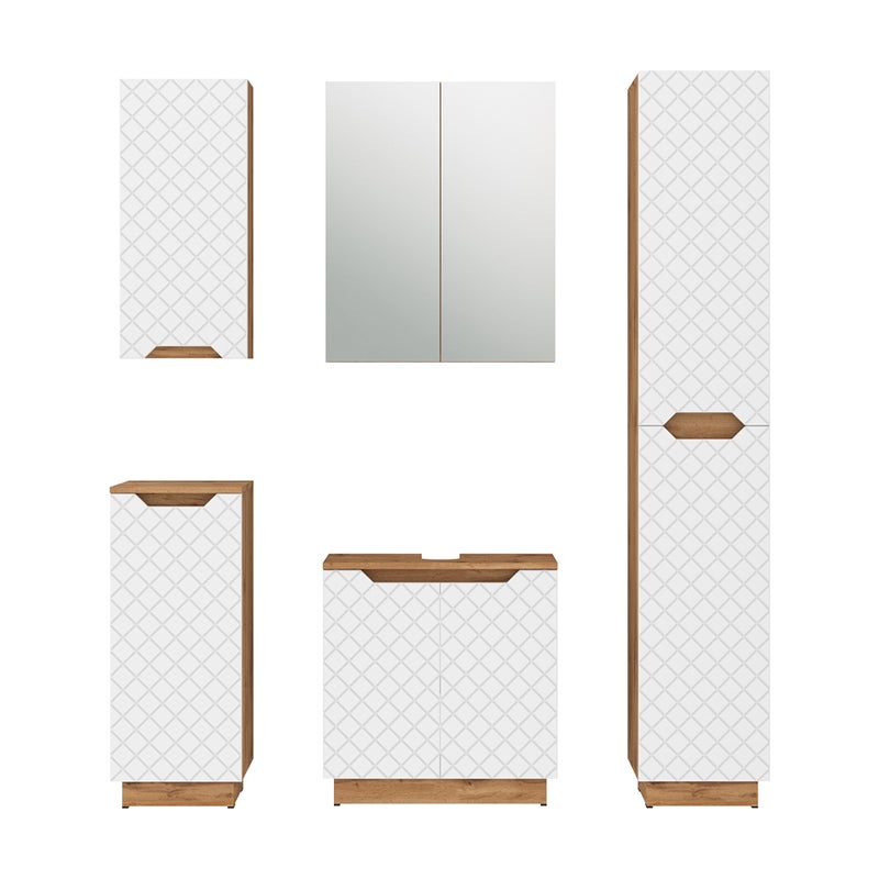 Vicco Zestaw mebli łazienkowych Lotta, Dąb/biały ze strukturą płytek, 5 części