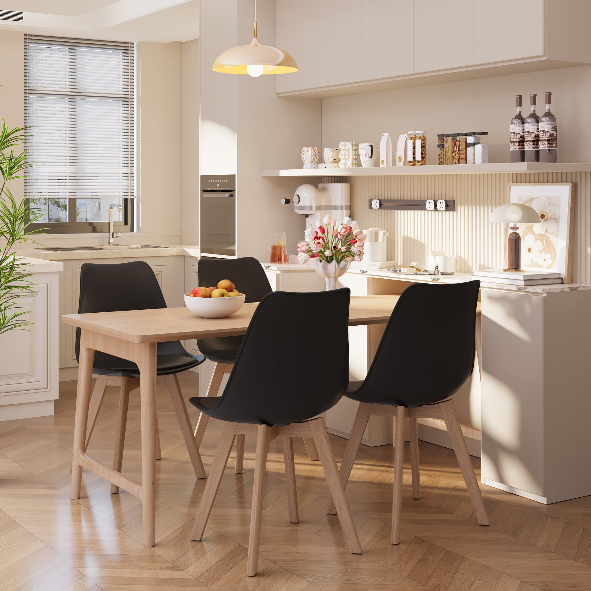 Chaise de cuisine 4 places noire,design scandinave moderne,dossier ergonomique,pieds en bois massif,assise rembourrée imperméable - 2